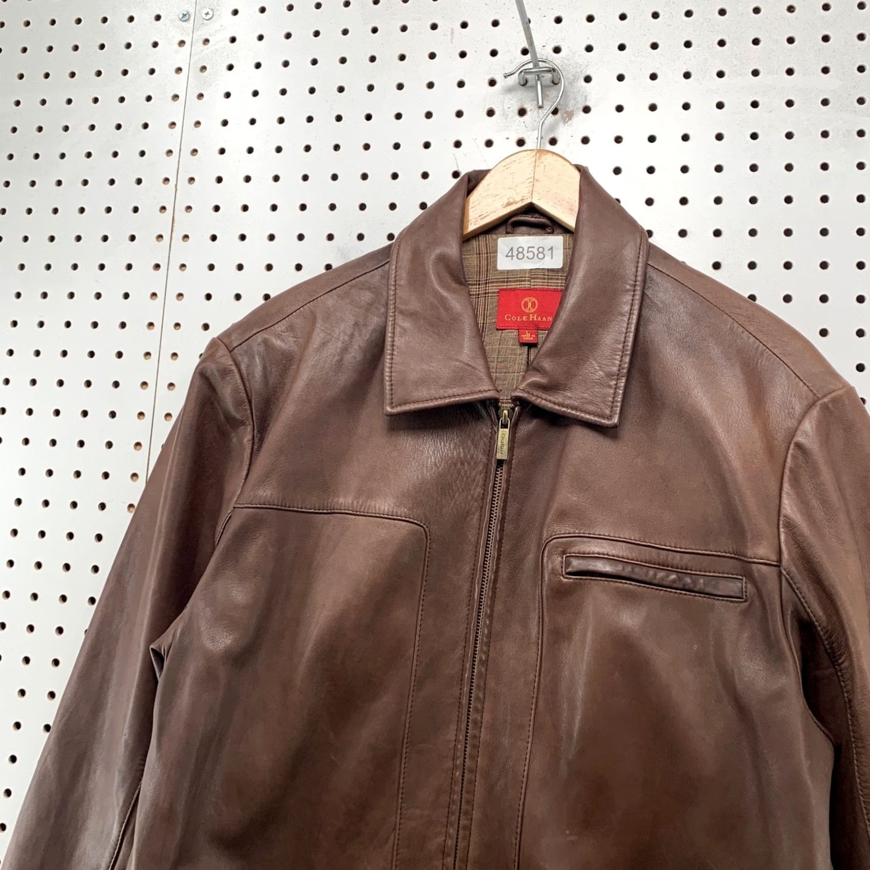 Cole Haan Cole Haan Leather Jacket Mens L Brown Lambskin Full Zip Plaid Lined Coat Size US L / EU 52-54 / 3 - 6 Thumbnail