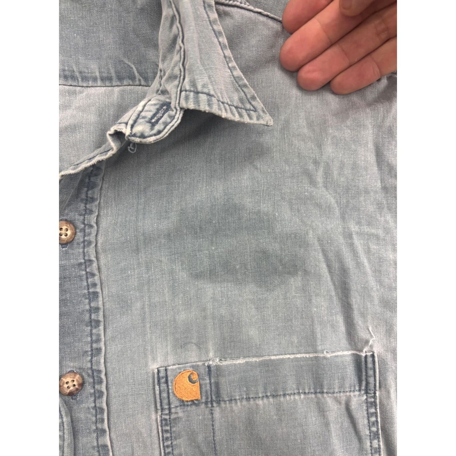 Carhartt VNTG Carhartt Shirt Mens L Blue Chambray Short Sleeve Button Front Workwear Size US L / EU 52-54 / 3 - 6 Thumbnail