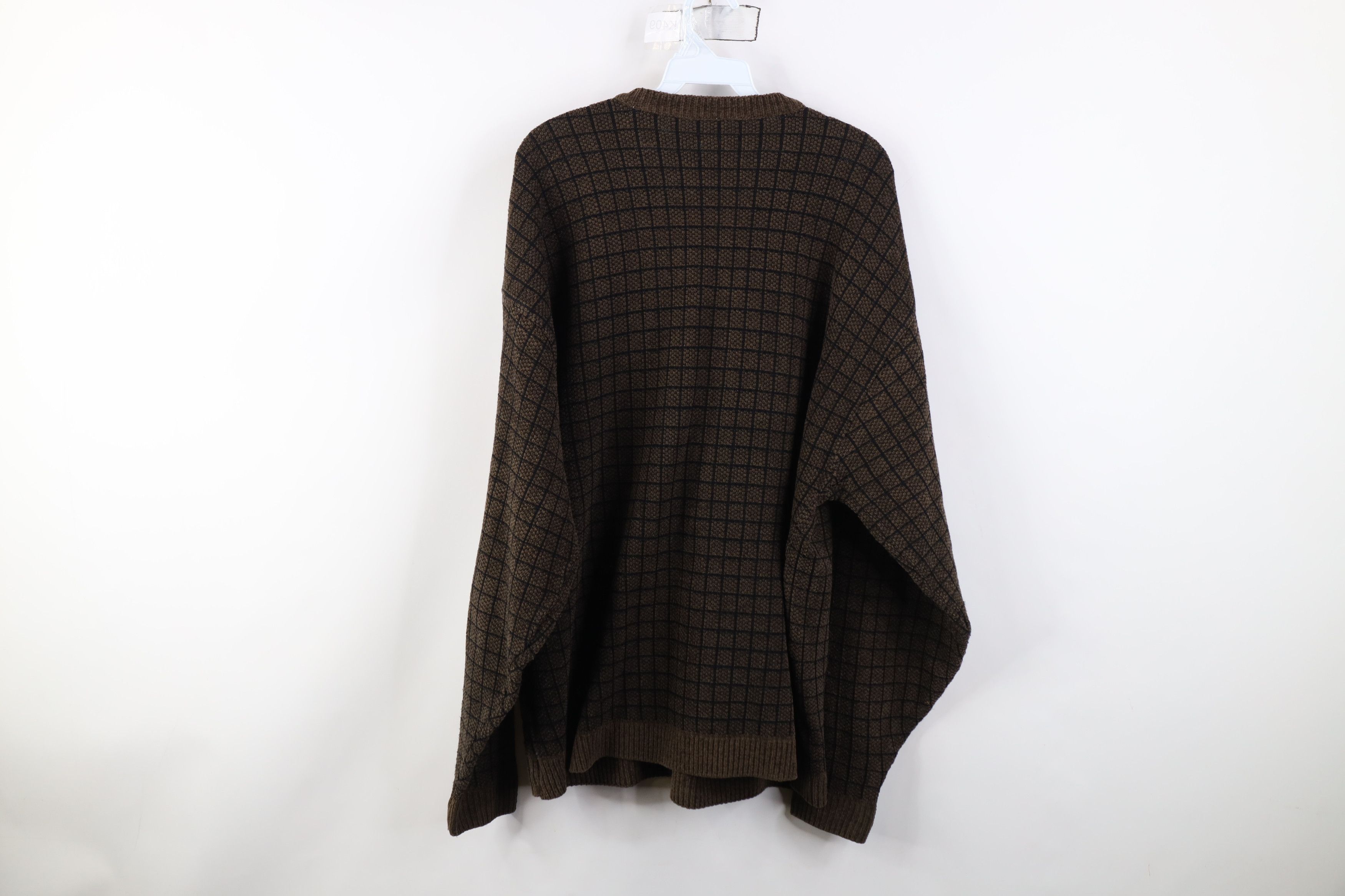 Vintage Vintage 90s Streetwear Fleece Crewneck Sweater Brown Plaid Size US L / EU 52-54 / 3 - 7 Thumbnail