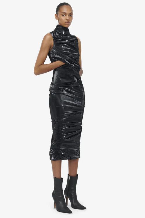 Alexander McQueen o1s22i1n1024 Laminated Jersey Dress in Black Size S / US 4 / IT 40 - 2 Thumbnail