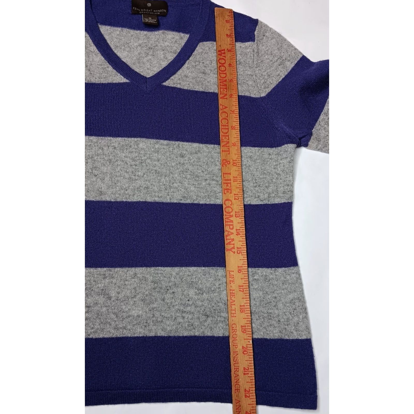 Vintage Fenn Wright Manson Sweater Women M Cashmere V Neck Gray Purple Striped Pullover Size M / US 6-8 / IT 42-44 - 5 Thumbnail