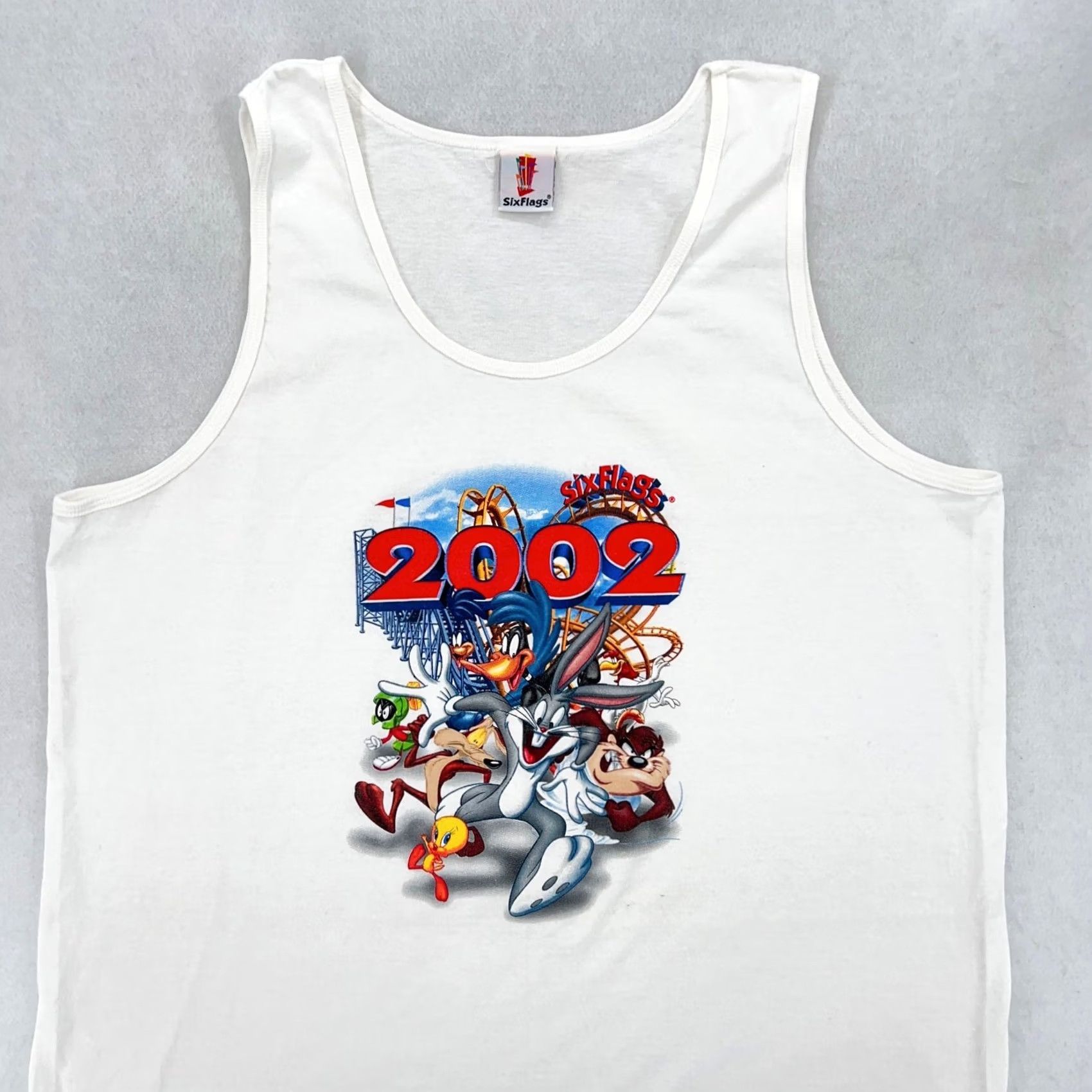 Vintage VTG SIX FLAGS LOONEY TUNES TANK TOP T-Shirt XL Theme park roller coaster Shirt Mens Vintage 90s 80s White Cotton Sleeveless Nike Size US M / EU 48-50 / 2 - 4 Thumbnail