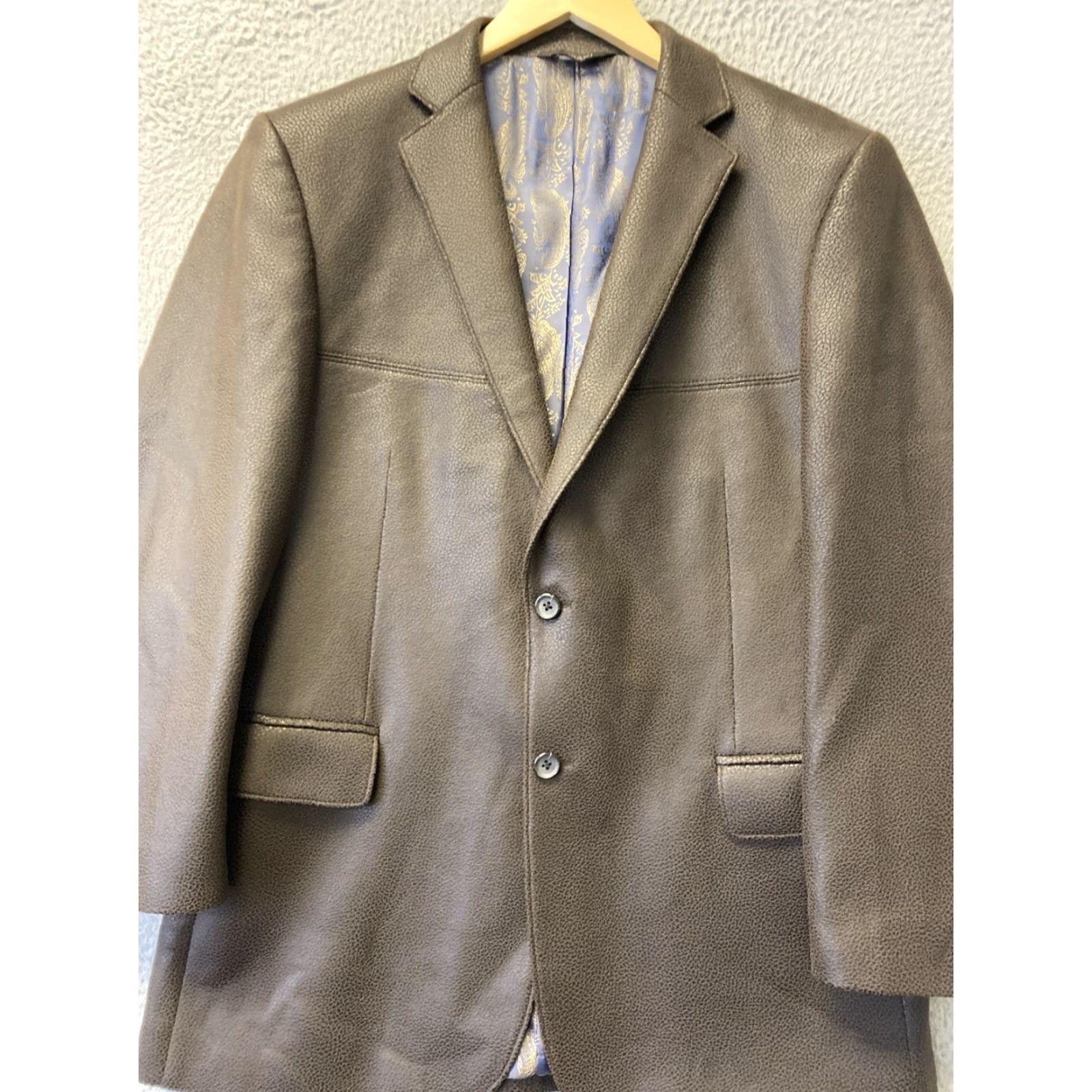 CHOCOOLATE VINTAGE Giorgio Cosani Blazer Men 2 Button Faux Leather Chocolate 42R Regular Fit Size 42R - 2 Thumbnail