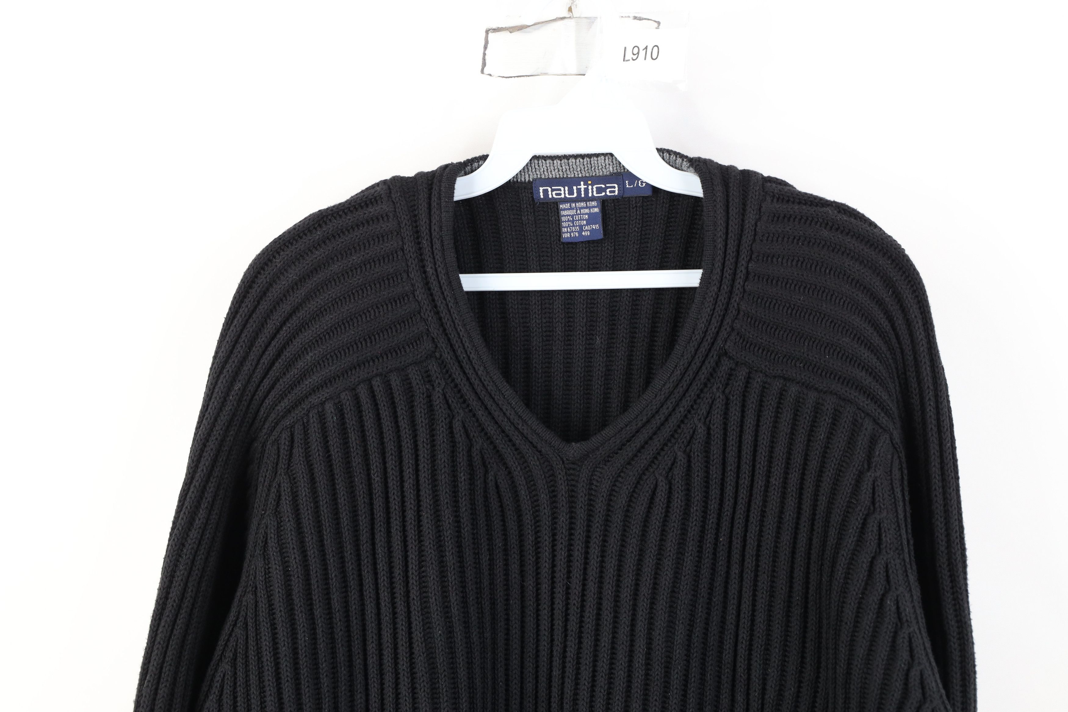 Nautica Vintage 90s Nautica Chunky Cotton Ribbed Knit Sweater Black Size US L / EU 52-54 / 3 - 2 Thumbnail