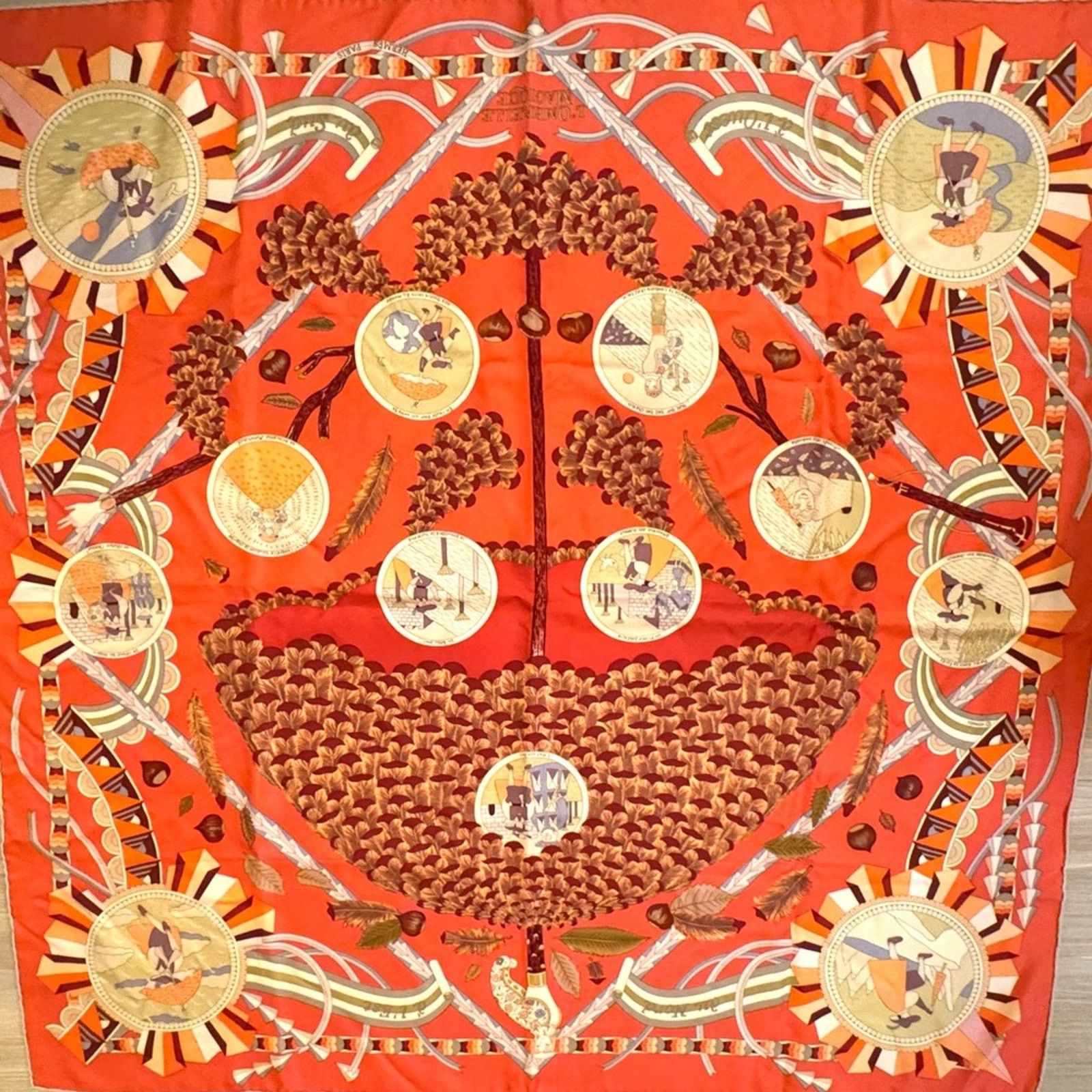 Hermes Hermes silk scarf theme is the magic umbrella coral colorway Size ONE SIZE - 15 Thumbnail