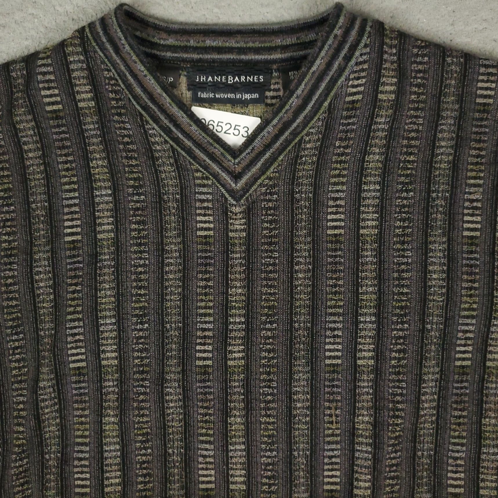 Vintage Jhane Barnes Sweater Mens Small Gray Striped V-Neck Pullover Sweatshirt Size US S / EU 44-46 / 1 - 2 Thumbnail