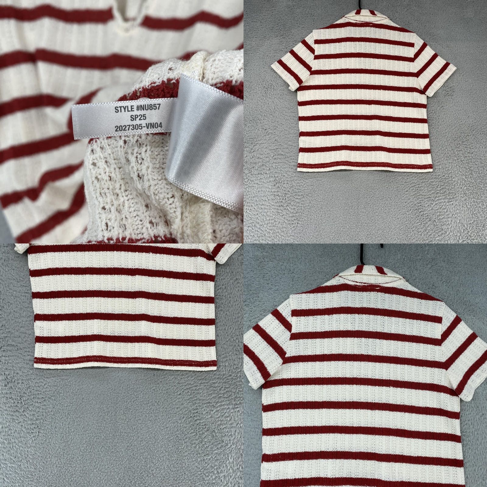 Madewell Madewell Polo Shirt Womens Small White Striped Open Knit Short Sleeve Knit Lightweight Casual Polo Size S / US 4 / IT 40 - 8 Thumbnail