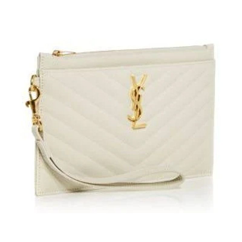 Saint Laurent Paris Saint Laurent Women's Cream Monogram Leather Wallet Clutch Size ONE SIZE - 1 Thumbnail