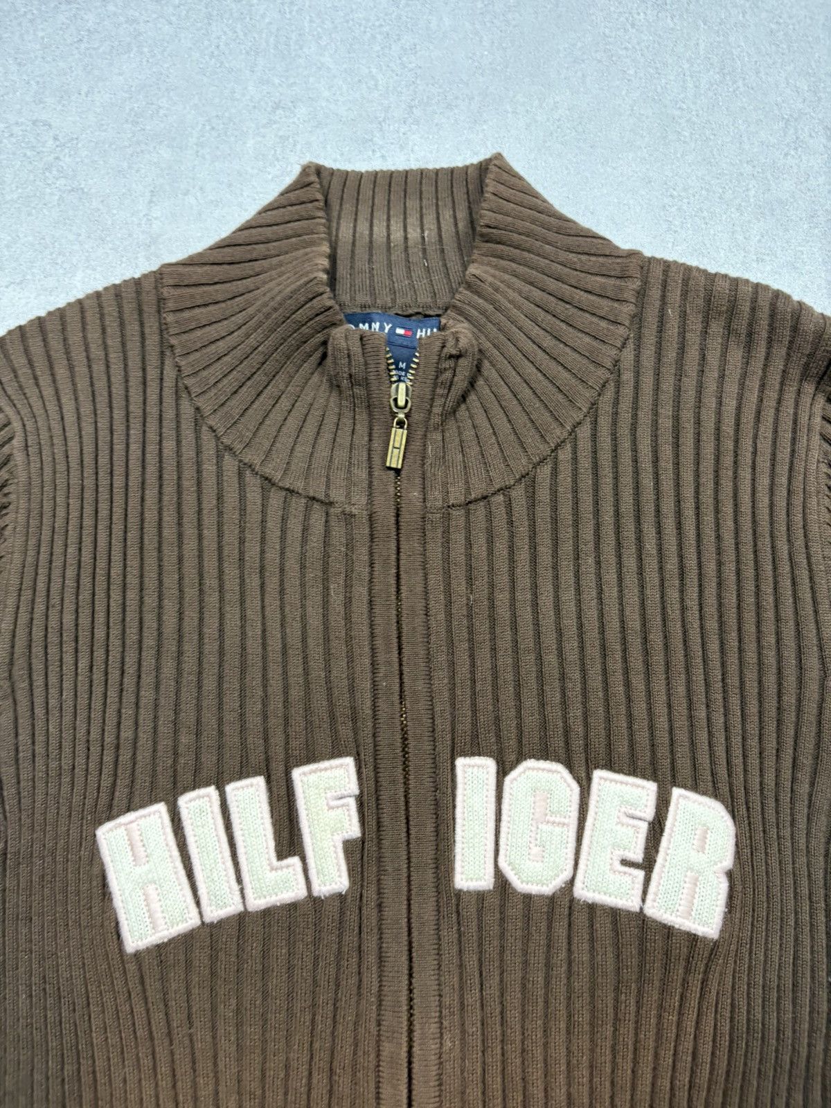 Tommy Hilfiger Tommy Hilfiger Ribbed Zip Up Brown Spell Out Logo Y2K 2000s Size M / US 6-8 / IT 42-44 - 6 Thumbnail