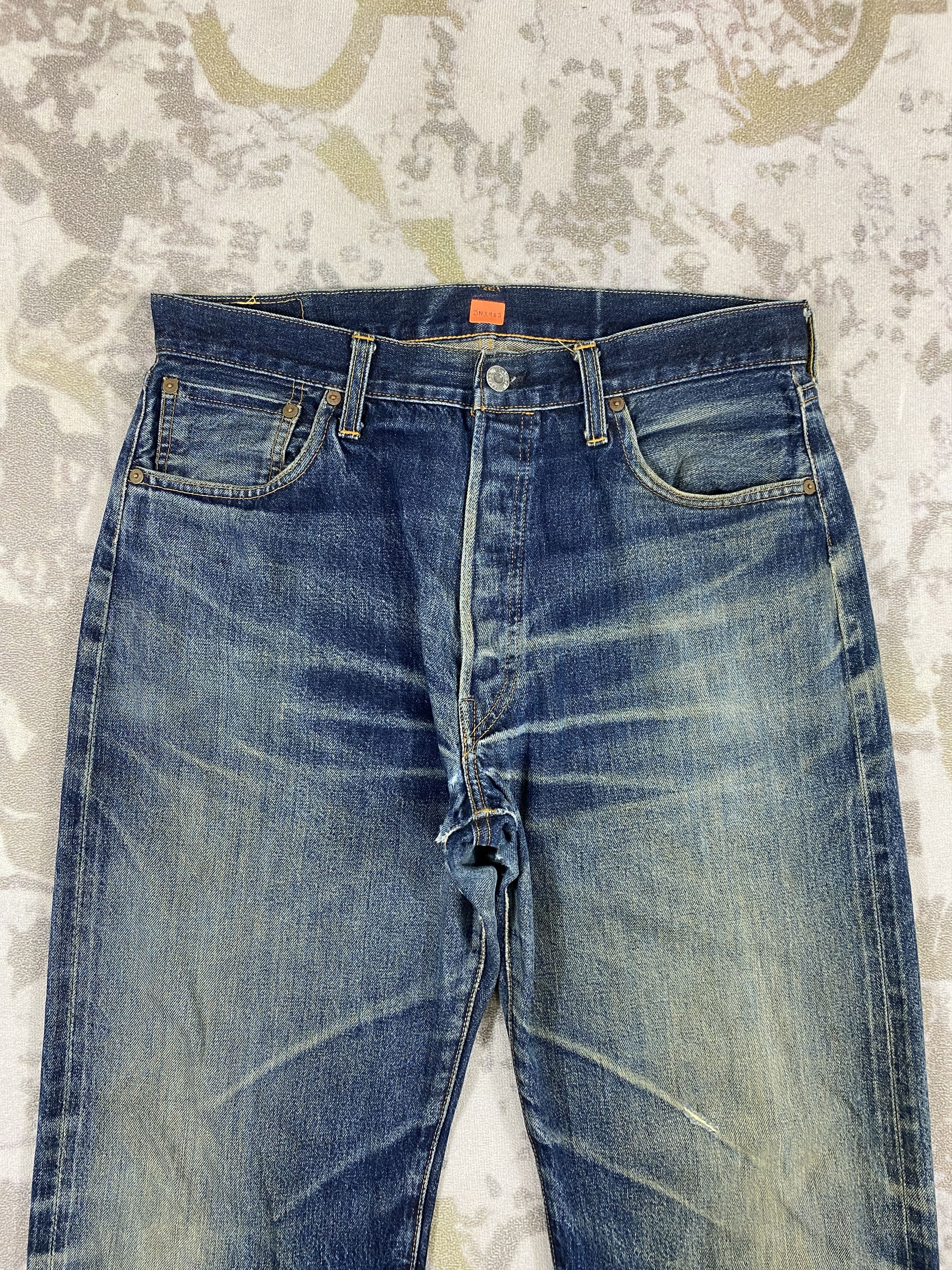 If Six Was Nine 33x32.5 Redline Vintage Levi's 501 Big E Top Button 555 Size US 33 - 3 Thumbnail