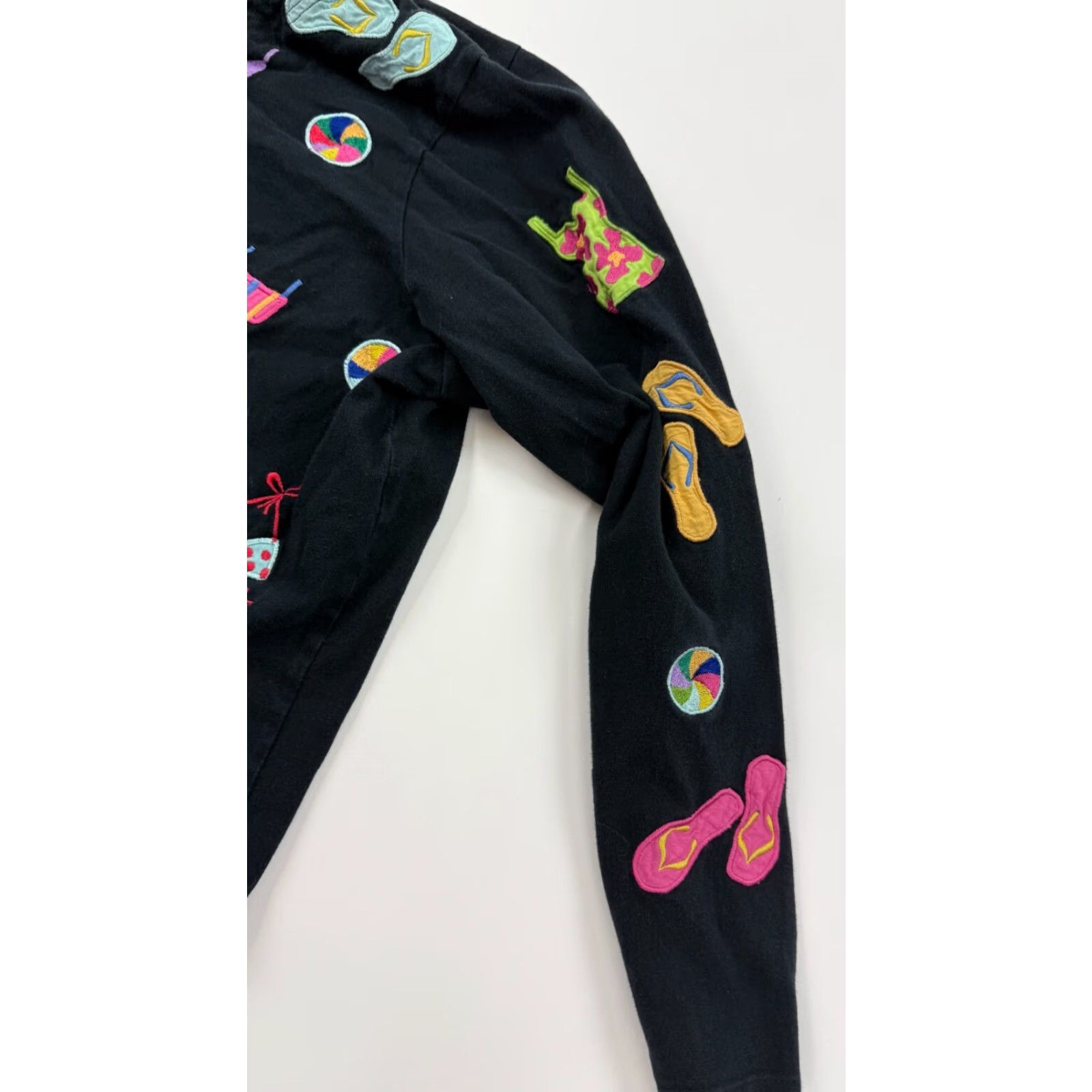 Simons Michael Simon Lite Sweater Womens M Black Crew Neck Button Front Beach Geometric Embroidered 100% Cotton Cardigan Casual Fall Winter Size M / US 6-8 / IT 42-44 - 4 Thumbnail