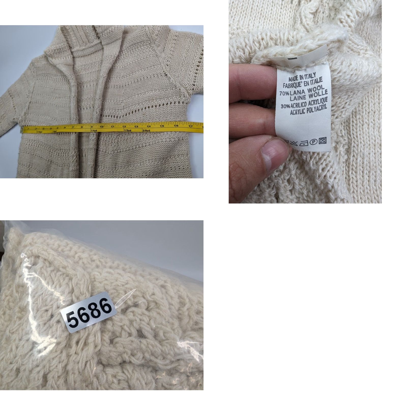 Brandy Melville Brandy Melville Cardigan Open-Knit Wool Blend Dolman Sleeve Cream White Agnete One Size Womens Size ONE SIZE - 8 Thumbnail
