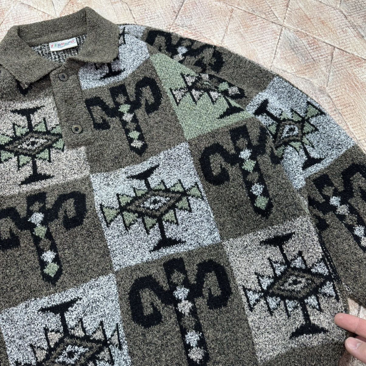 Japanese Brand × Vintage Vintage Button Up Sweater Aztec Knit Italy Avant Garde Size US M / EU 48-50 / 2 - 4 Thumbnail