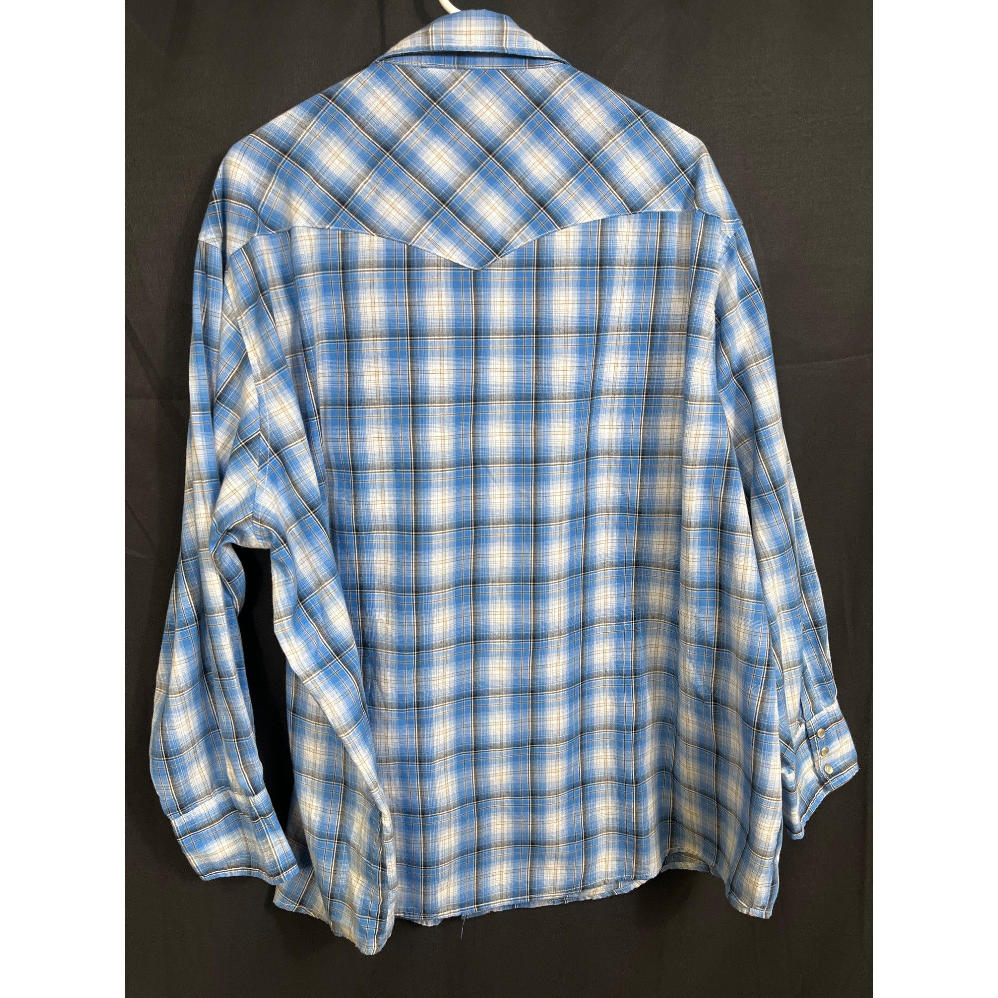 Wrangler Wrangler SKU 7777 Mens Blue Plaid Long Sleeve Pearl Snap Wes Size US XL / EU 56 / 4 - 2 Thumbnail