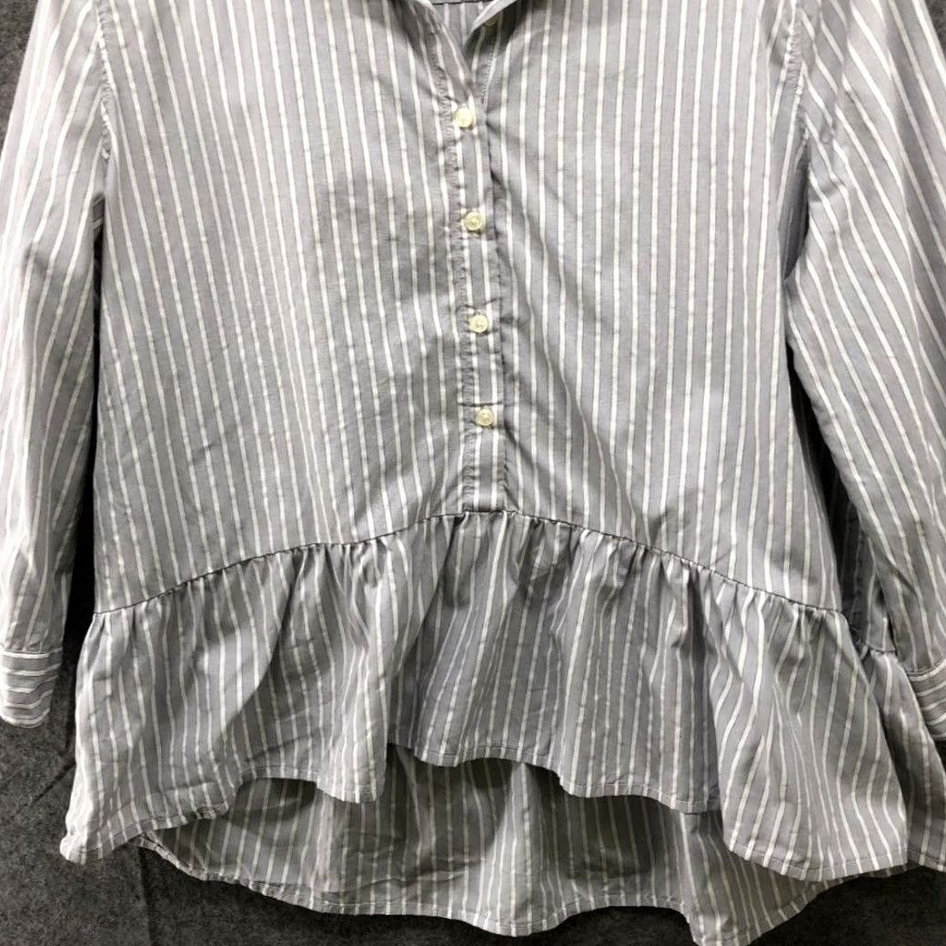 Vintage Trovota Birds Of Paradis Shirt Womens L Gray Striped Button Up 3/4 Sleeve Peplum Long Sleeve Casual Shirt Size L / US 10 / IT 46 - 4 Thumbnail