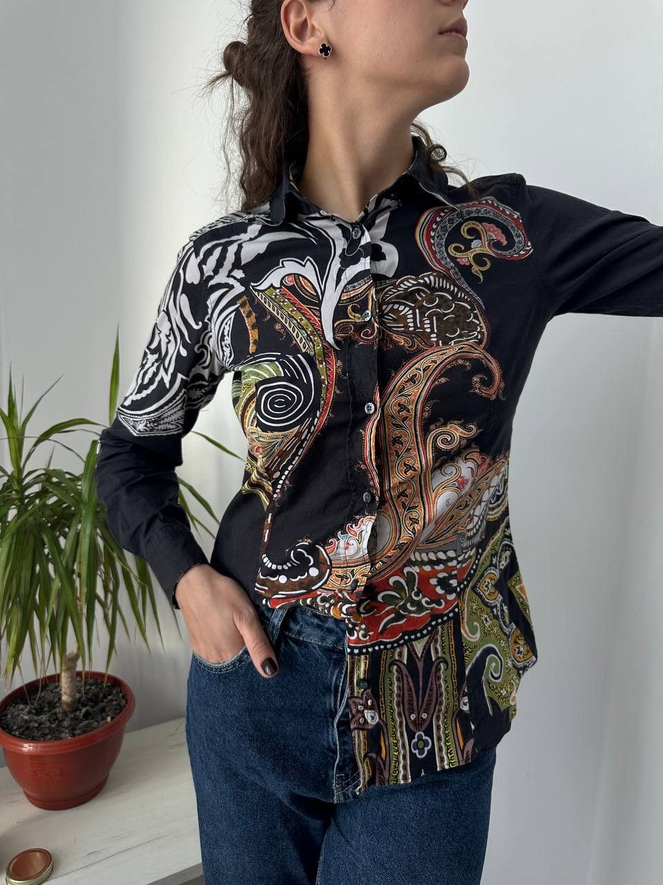 Etro × Vintage Vintage ETRO Womens Floral Black Patterned Shirt Size S / US 4 / IT 40 - 19 Thumbnail