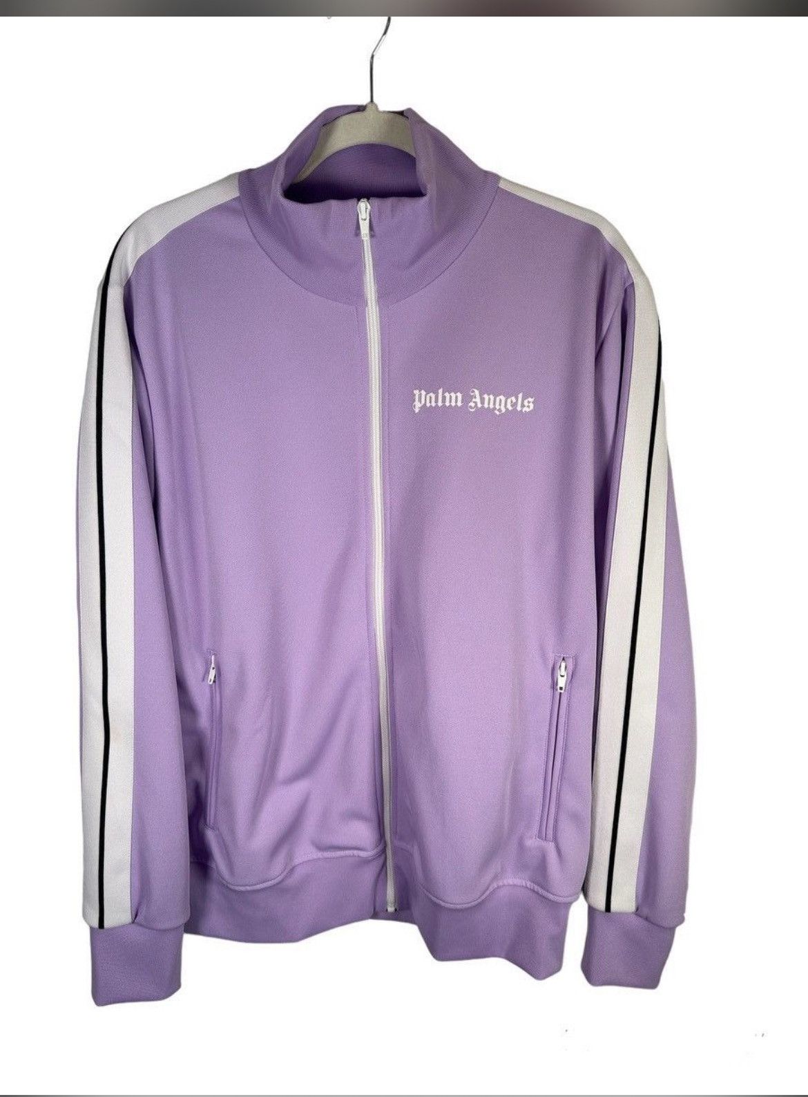 palm angels パープル　ジャージ　パーカー Palm Angels PA Purple Stripe Detail Zip Up Hoodie - SRM