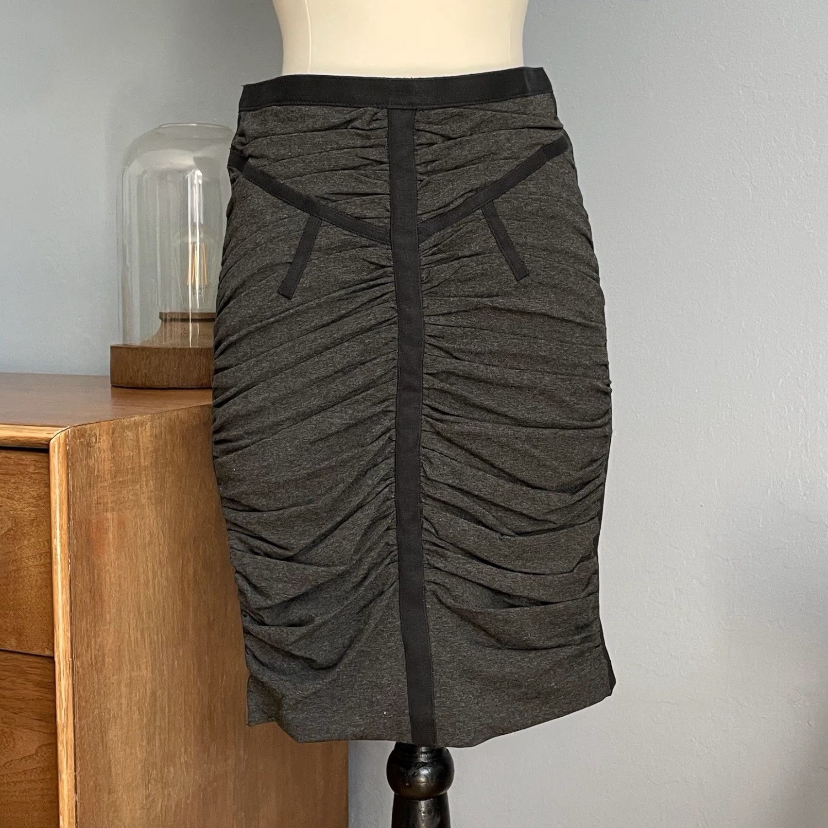 Dolce & Gabbana VINTAGE Dolce&Gabbana Grey Black Ruched Top Skirt Set 2 Piece Women Size S 38/40 Bodycon Y2K Size S / US 4 / IT 40 - 5 Thumbnail
