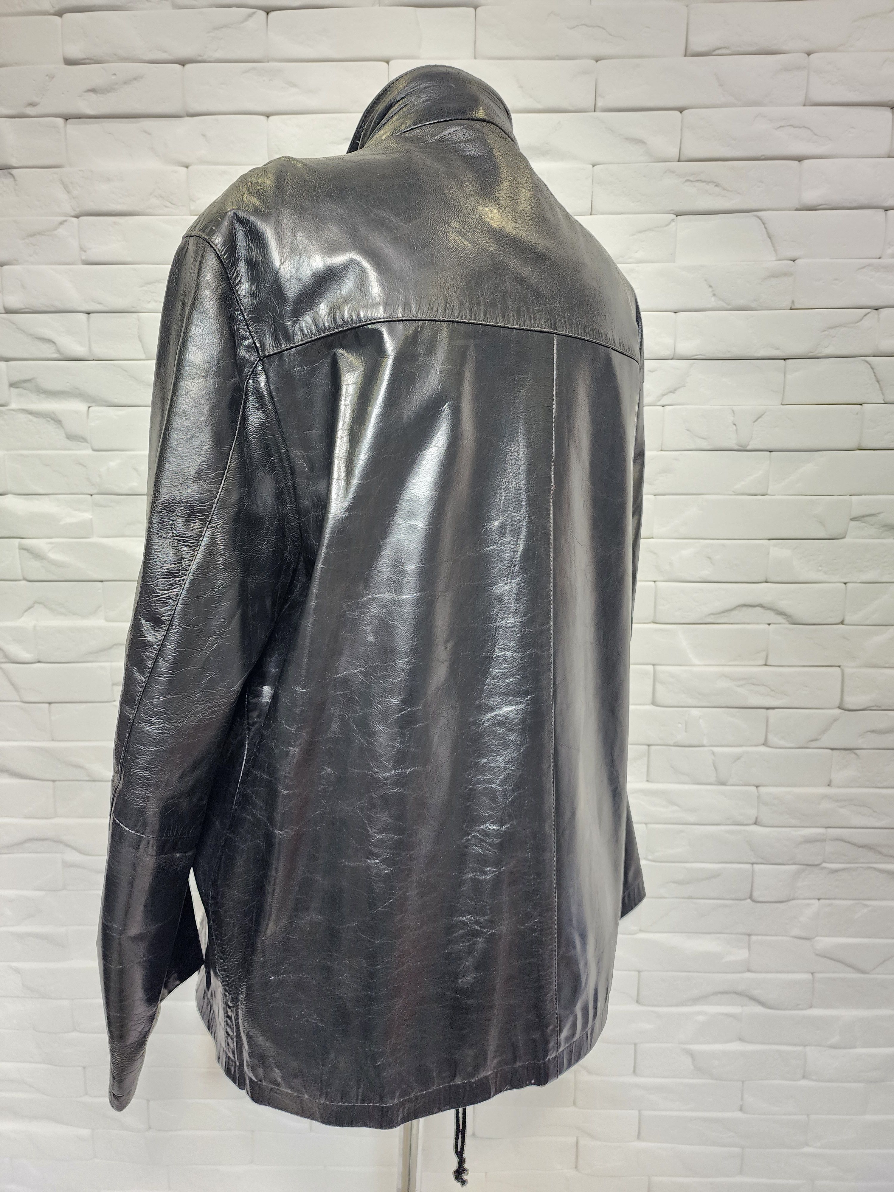 Genuine Leather Men's Black Genuine Leather Jacket: Zippered Pockets Size US XL / EU 56 / 4 - 6 Thumbnail