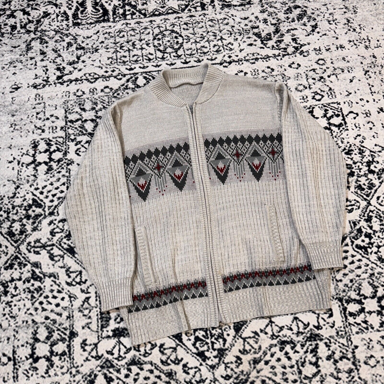 Vintage Vintage Unisex Gray Acrylic Sweater Size L Y2K 90s Geometric Size US L / EU 52-54 / 3 - 3 Thumbnail