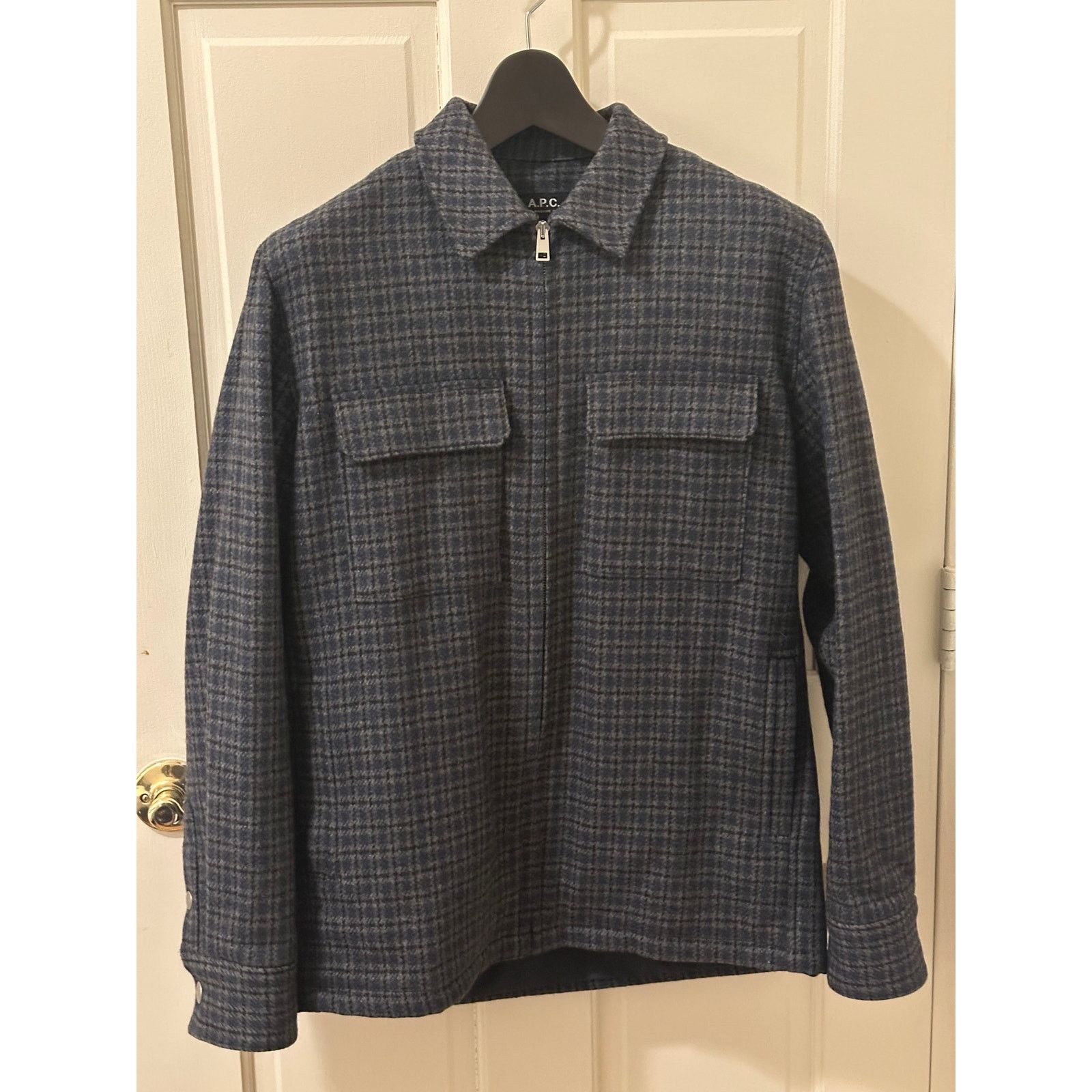 A.P.C. A.P.C. Thibault Blue-Gray Checked Wool-Blend Jacket Size US S / EU 44-46 / 1 - 1 Thumbnail