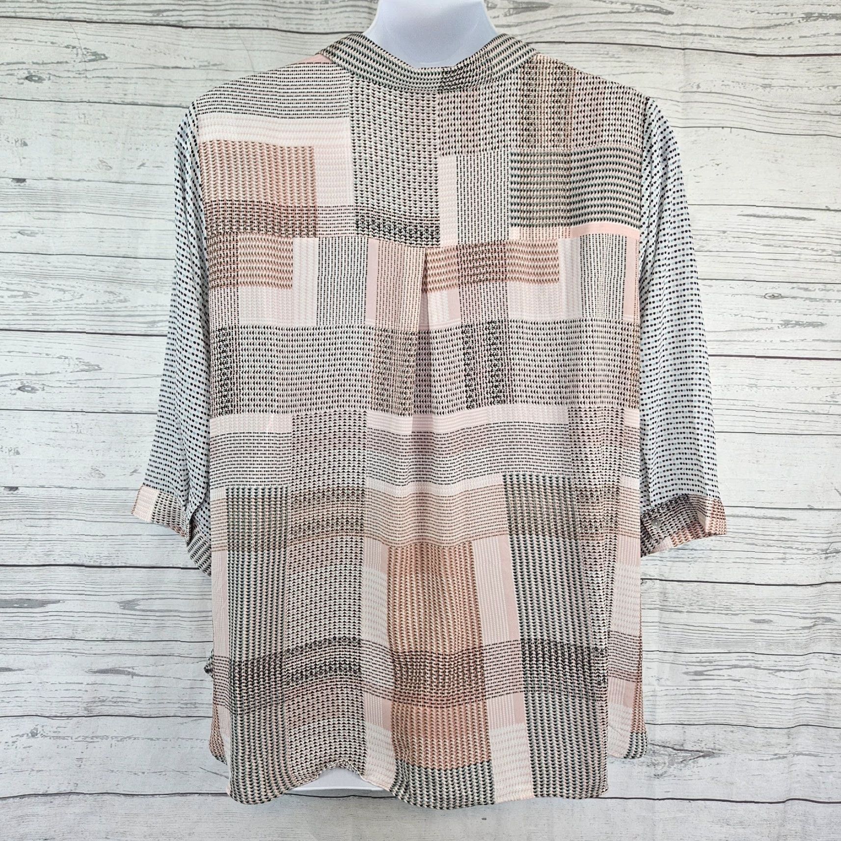 Pinko Rose+Olive Womens Button-Up Top 3X Pink Black 3/4 Sleeve широкий Size XXL / US 16-18 / IT 52-54 - 3 Thumbnail