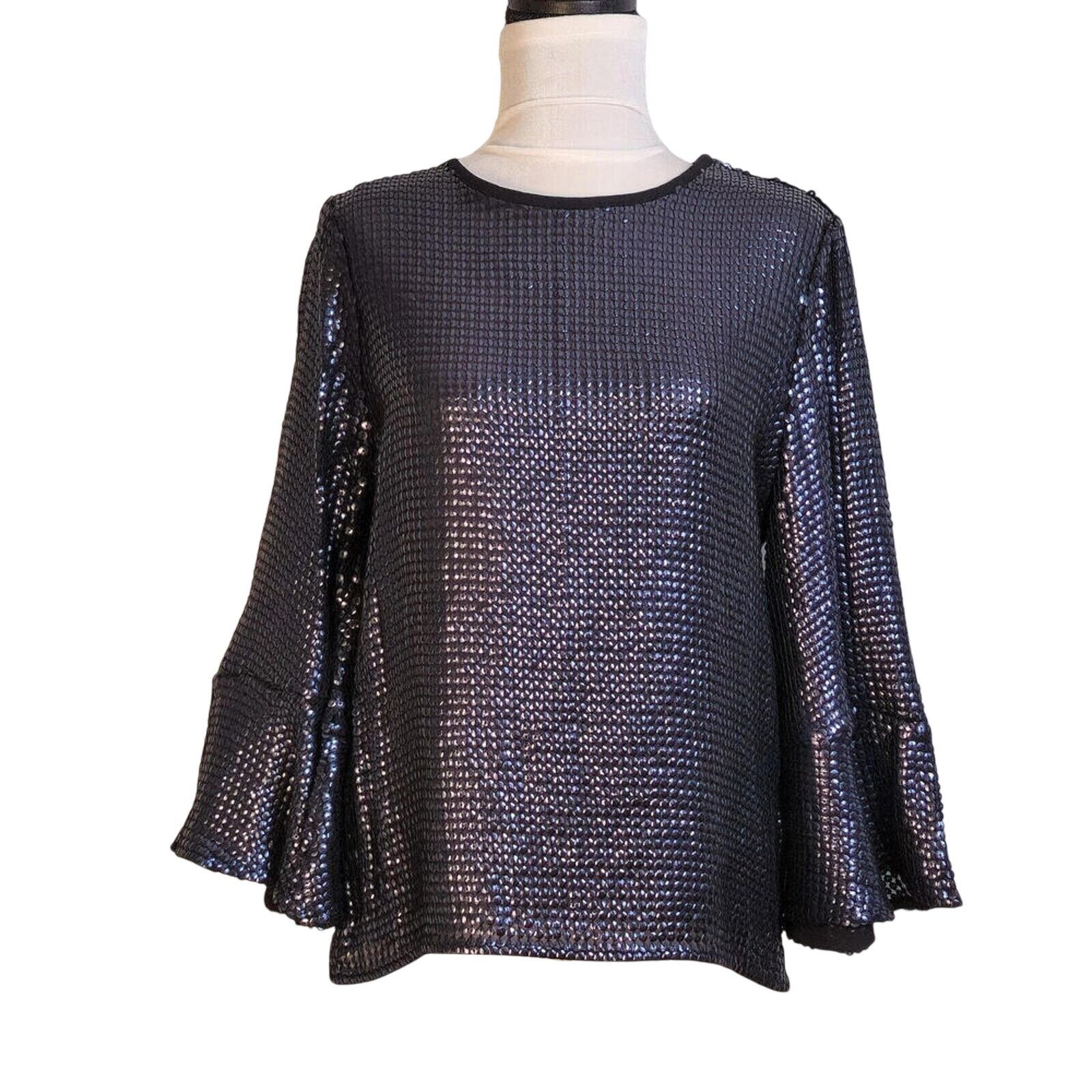 Other Trouve Navy Blue Sequin Bell Sleeve Size Small Blouse NWT Size S / US 4 / IT 40 - 1 Thumbnail
