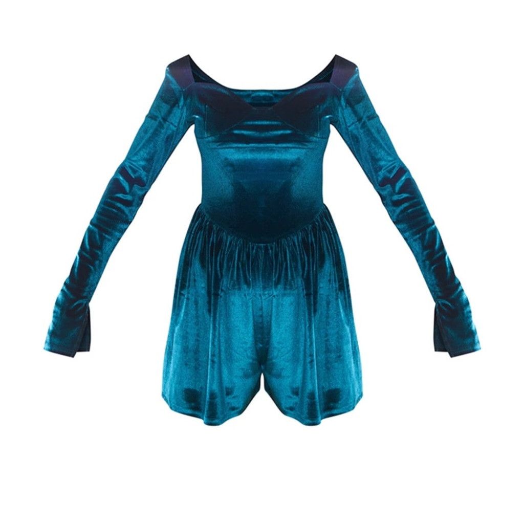 PrettyLittleThing Emerald Green Velvet Cup Detail Long Sleeve Skater Romper Size 28" / US 6 / IT 42 - 1 Thumbnail