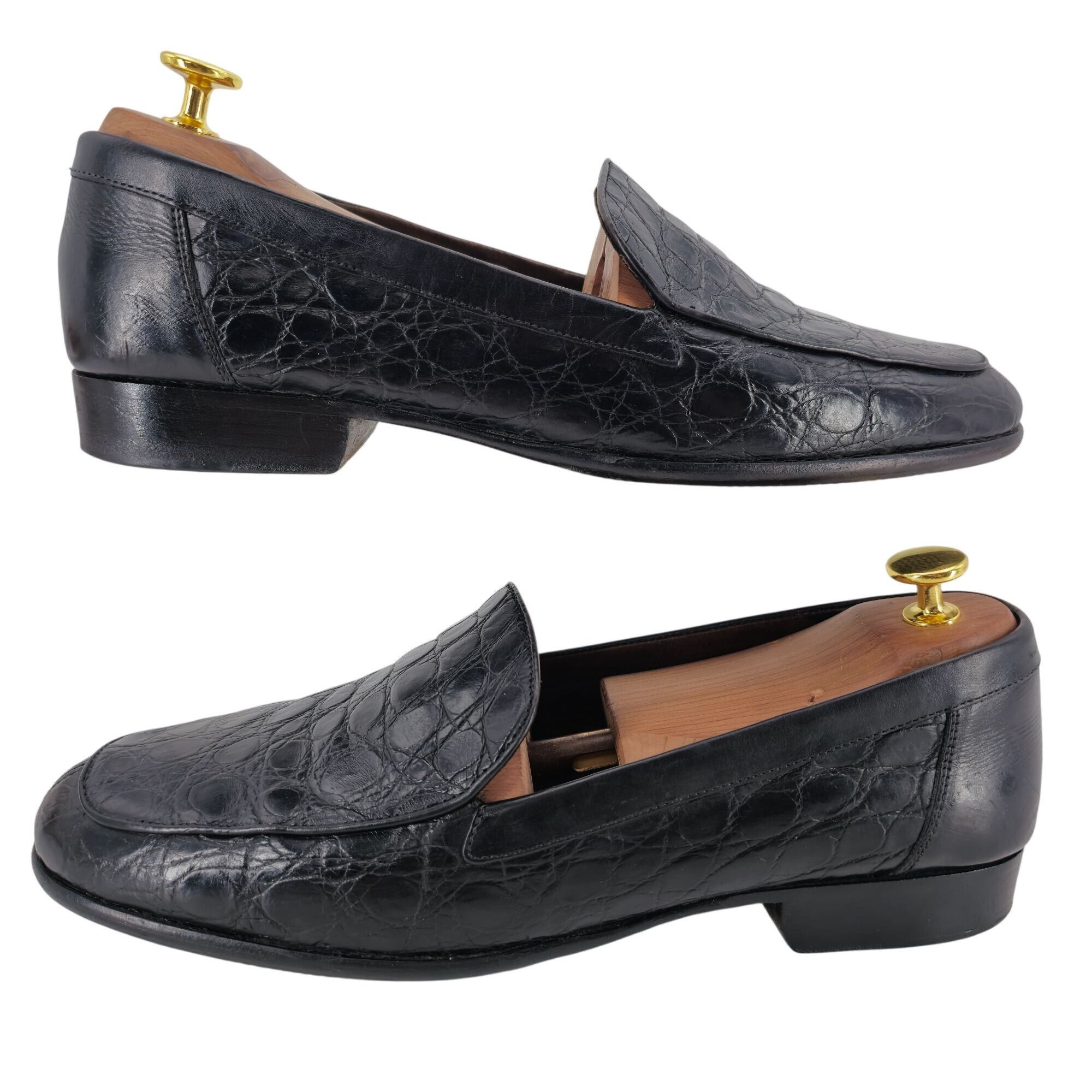 Bragano × Cole Haan Vintage Bragano Exotic Crocodile Italy Men 9.5 Black Leather Size US 9.5 / EU 42-43 - 5 Thumbnail