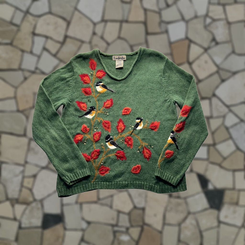 Vintage Timberlees Embroidered Cardigan Knit Sweater Green M Womens Size M / US 6-8 / IT 42-44 - 1 Thumbnail