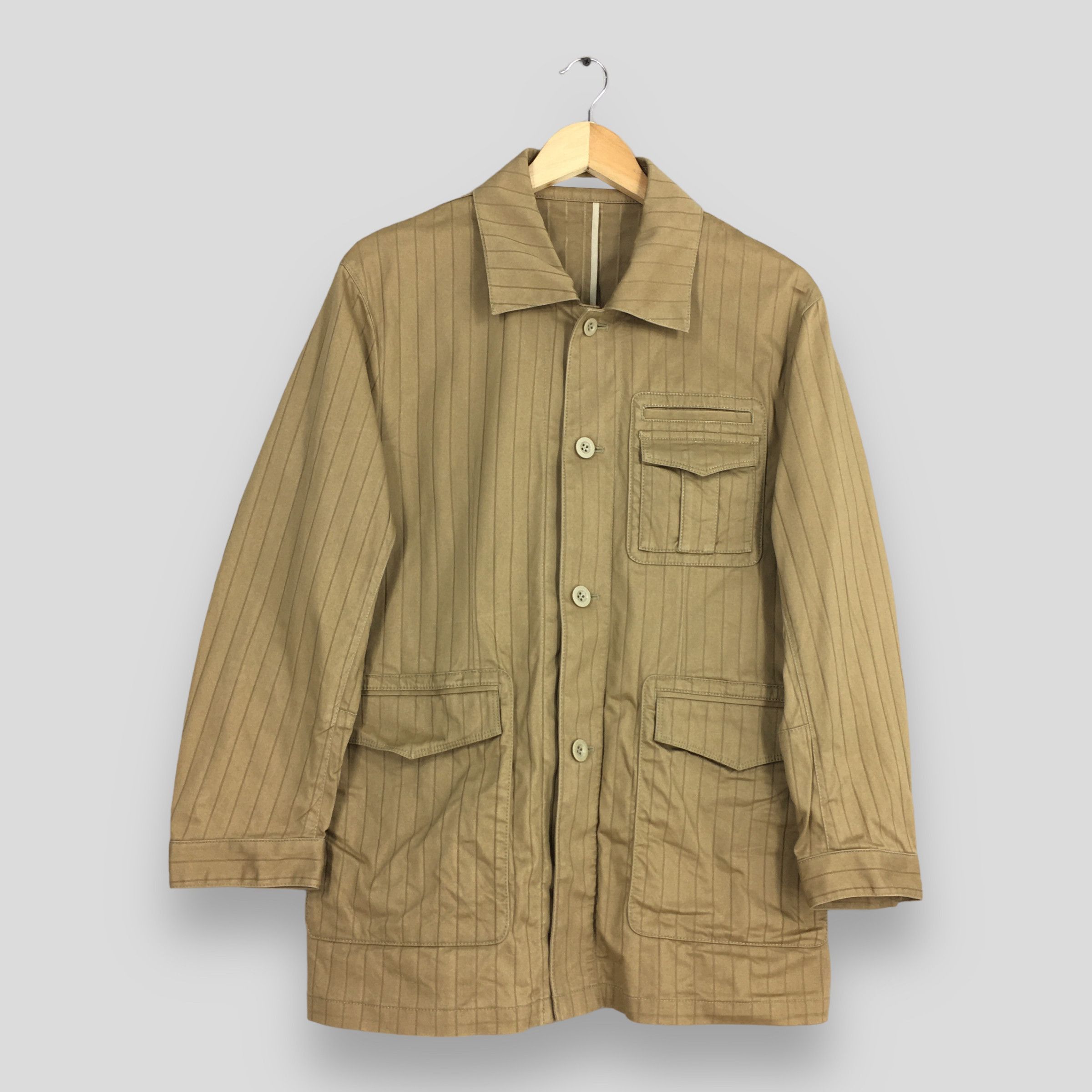 Vintage Vintage 90's Striped Brown Labor Denim Casual Jacket Small Size US S / EU 44-46 / 1 - 1 Thumbnail