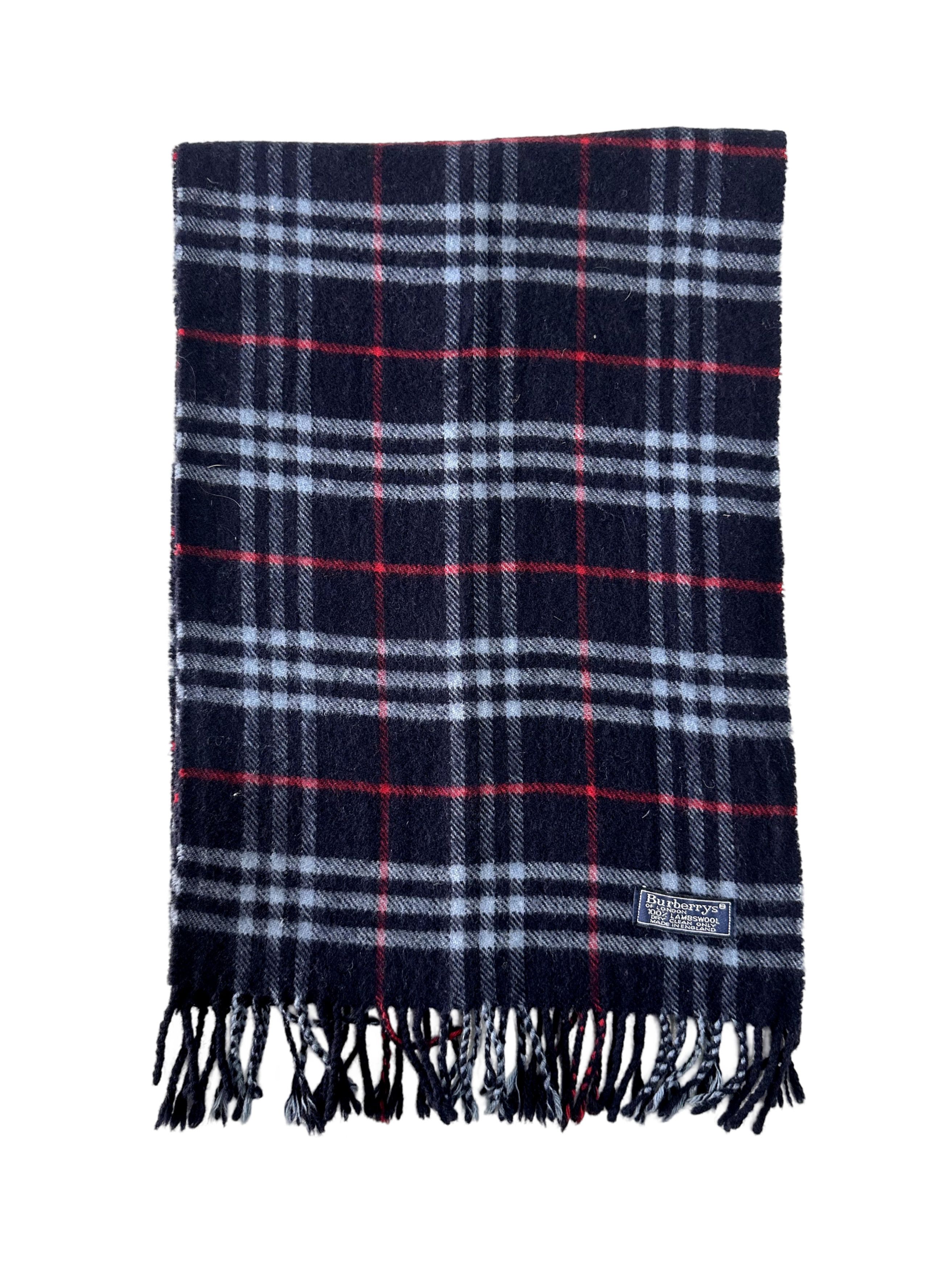 Burberry Burberrys Check Scarf N Blue 100% Lambswool Unisex Scarf Size ONE SIZE - 2 Thumbnail