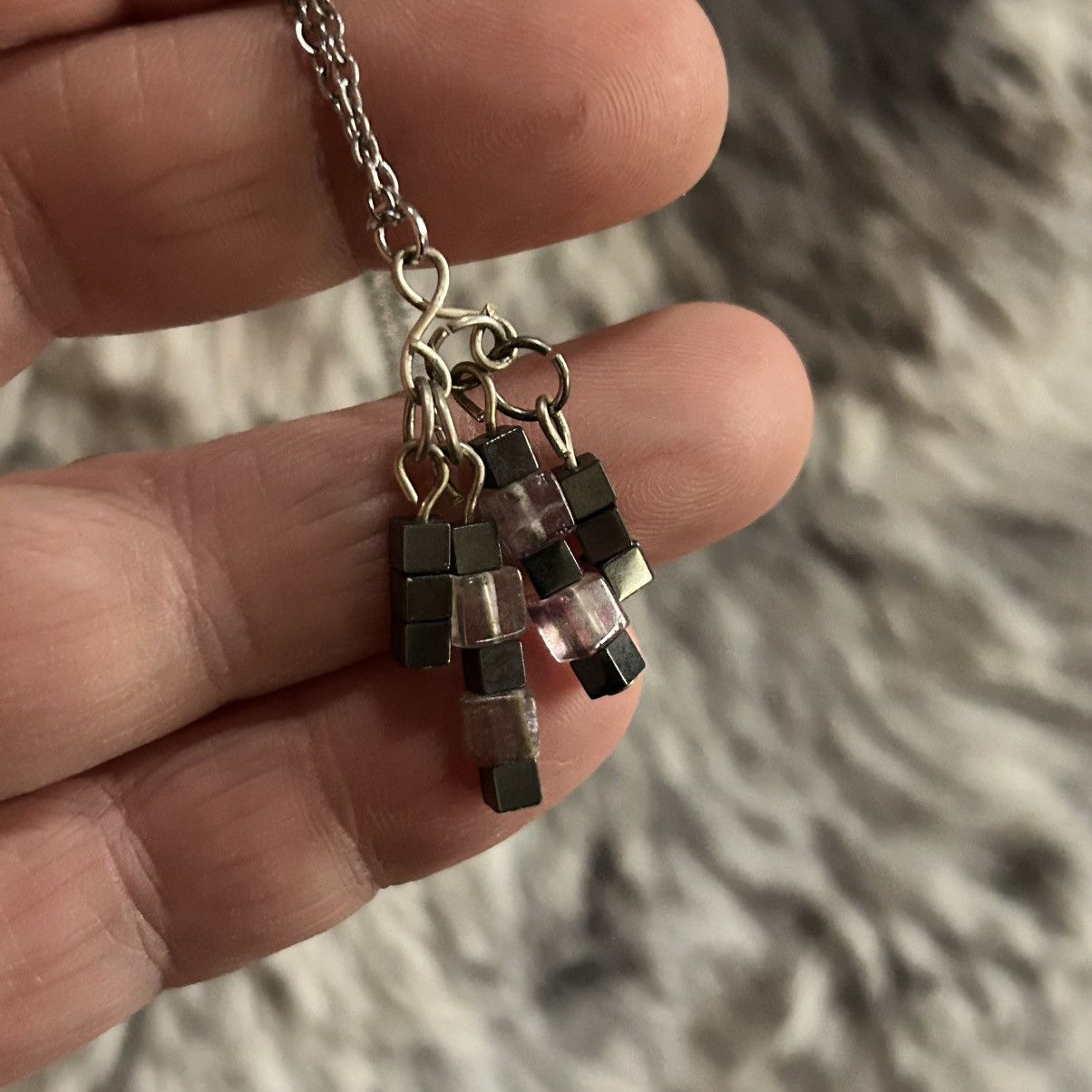 Handmade Handcrafted hematite and rose quartz dangle pendant necklace Size ONE SIZE - 7 Thumbnail