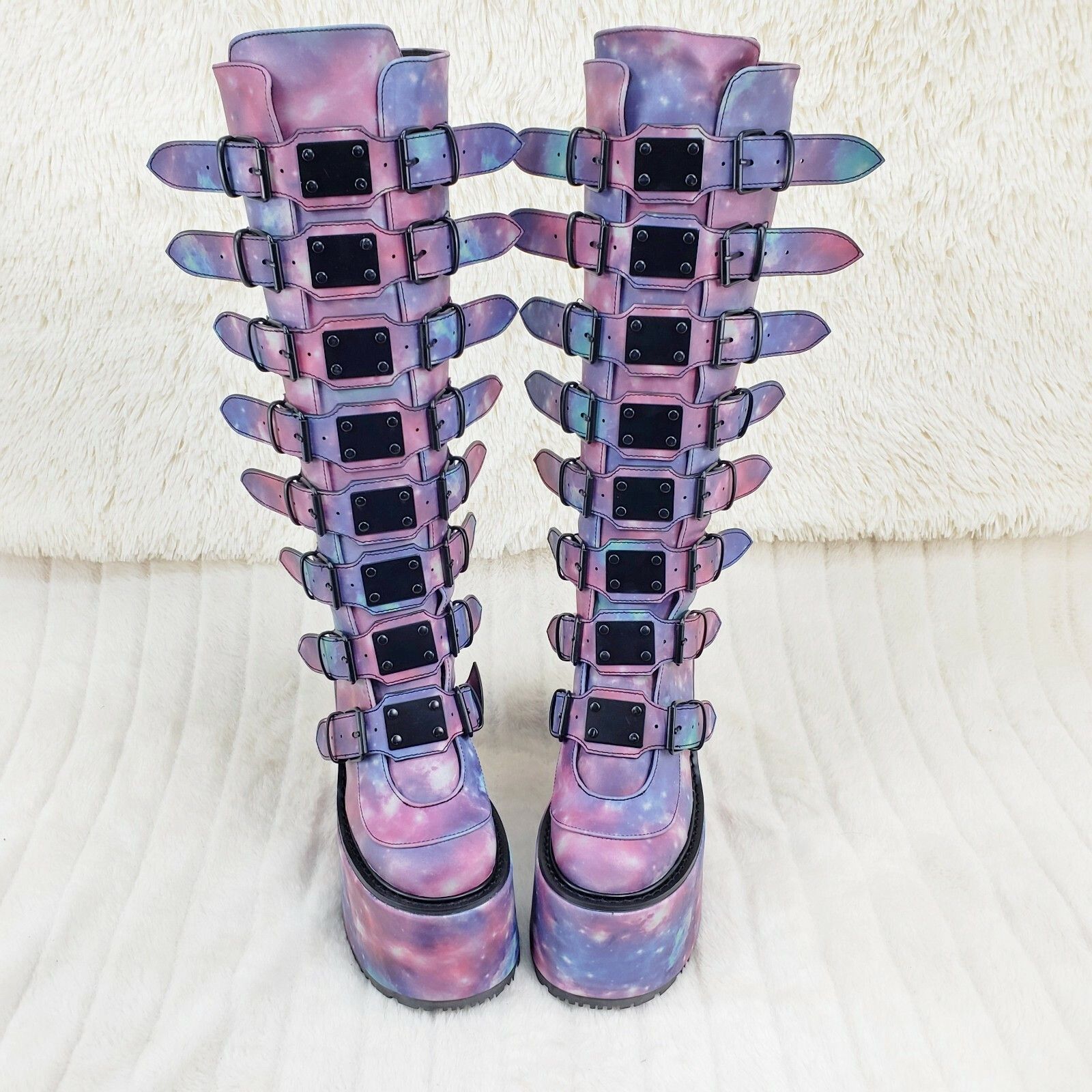 Demonia Cult DEMONIA Swing 815 Reflective Cosmic Goth Knee Boot 5.5" Plat Size US 6 / IT 36 - 7 Thumbnail