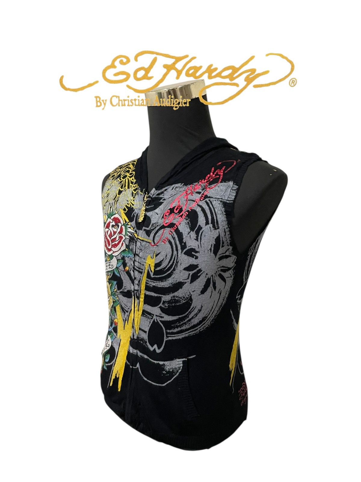 Christian Audigier Ed Hardy By Christian Audigier Sleeveless Hooded Sweatshirt Size M / US 6-8 / IT 42-44 - 12 Thumbnail