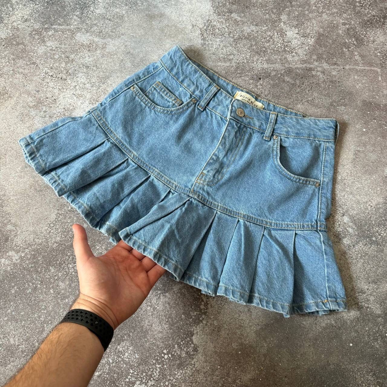 Hysteric Glamour × Vintage Amazing Pleated Blue Denim Mini Skirt (rick owens style) Size 26" / US 2 / IT 38 - 2 Thumbnail