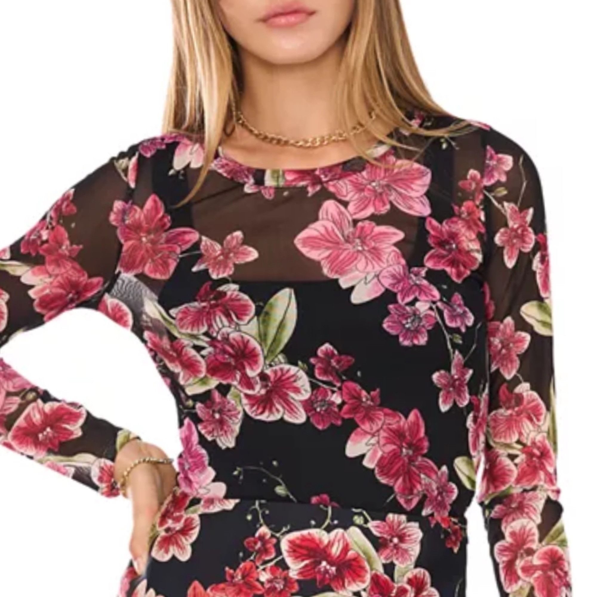 Other 1. State Floral Print Mesh Top Black Floral Size XL Size XL / US 12-14 / IT 48-50 - 1 Thumbnail