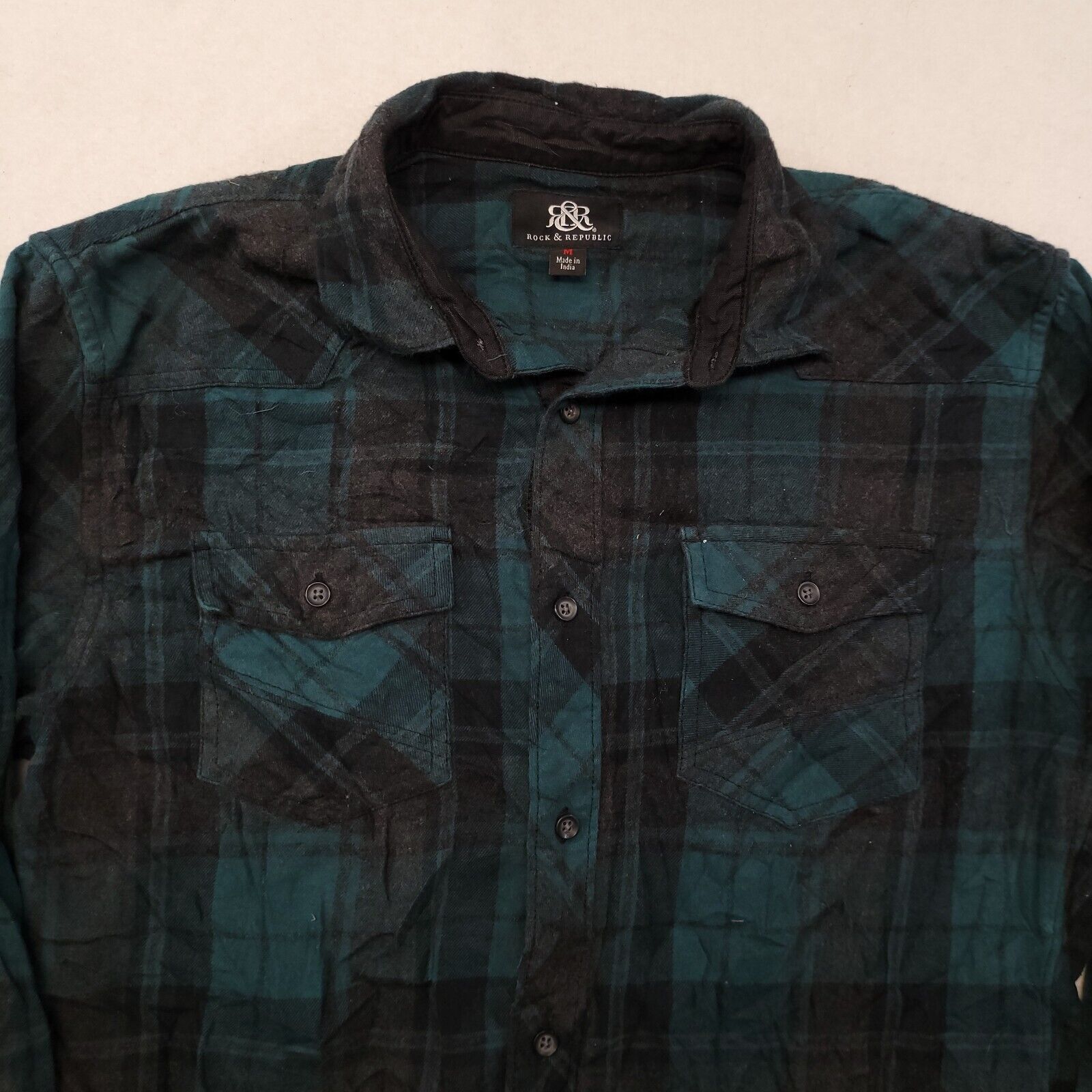 Rock & Republic Rock & Republic Madras Flannel Shirt Mens Size Medium M Blue Size US M / EU 48-50 / 2 - 1 Thumbnail