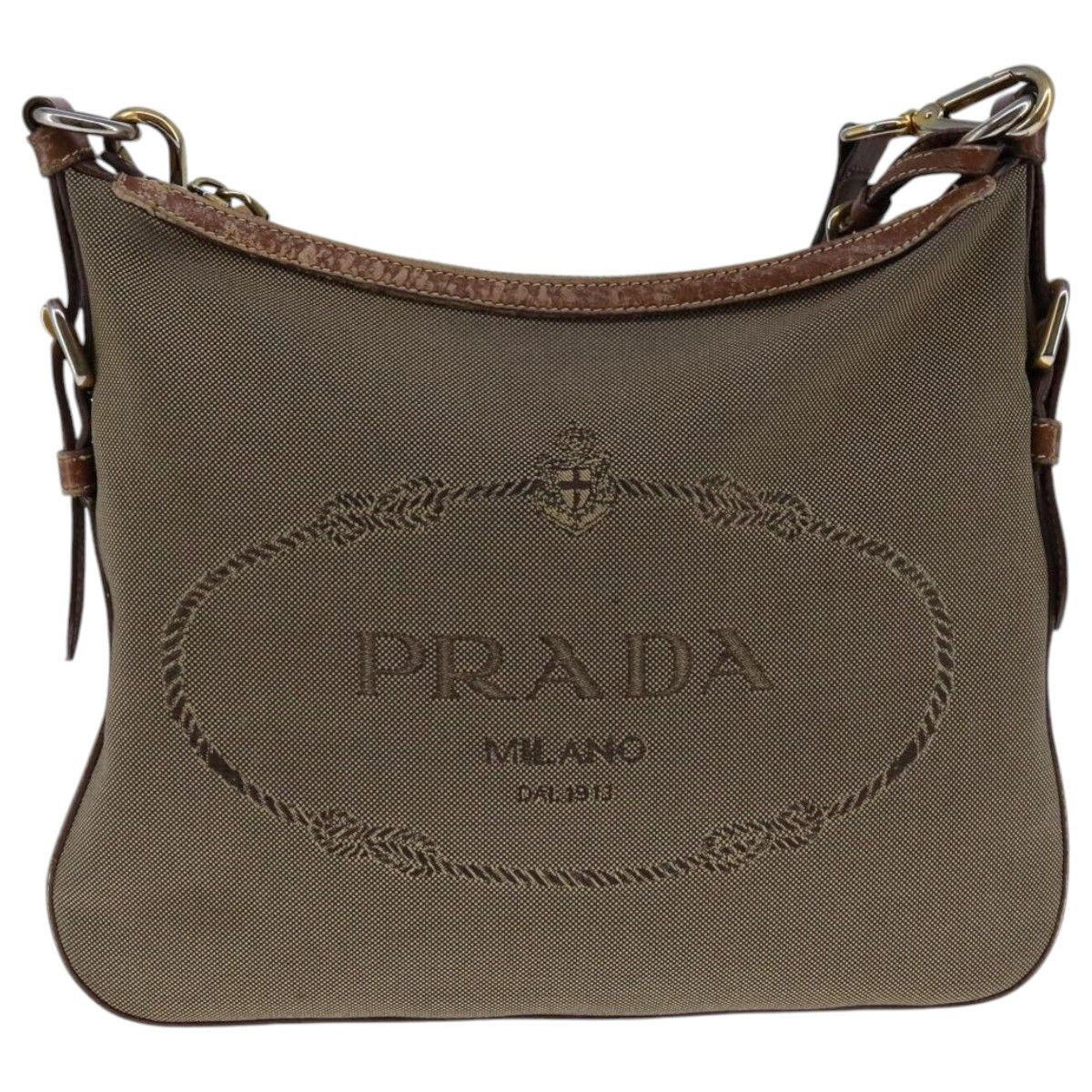 Prada Logo Jacquard Beige Canvas Shoulder Bag (Pre-Owned) Size ONE SIZE - 1 Thumbnail