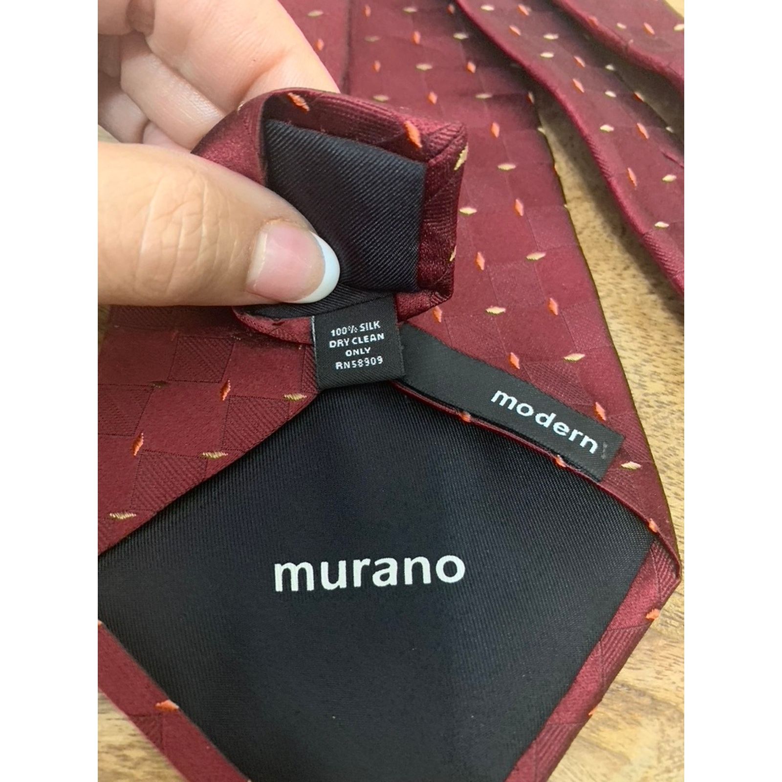 Murano Murano Men's Silk Tie Burgundy Plaid Check Designer Classic Size ONE SIZE - 2 Thumbnail
