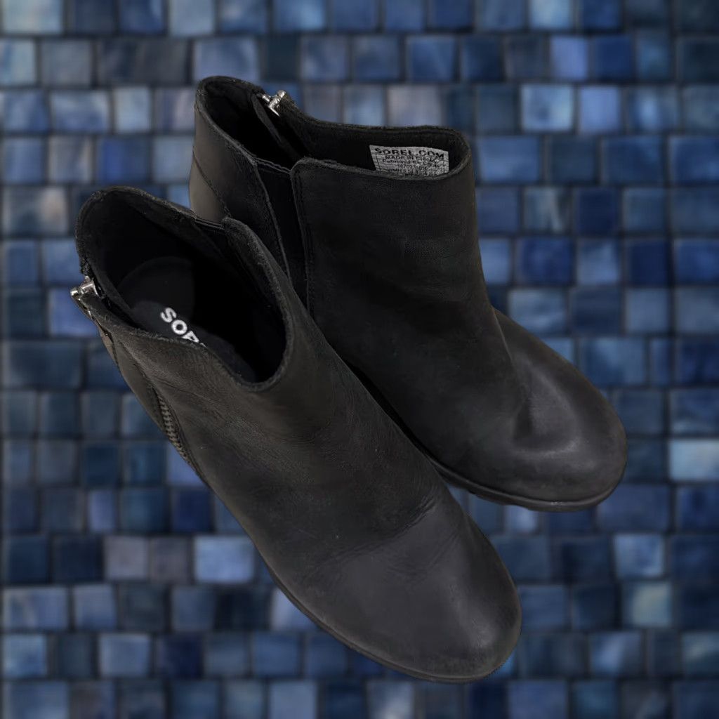 SOREL VINTAGE Sorel Bootie Chelsea Black Leather Joan of Arctic Wedge II NL3364-010 Size 7.5 Womens Boots Size US 8 / IT 38 - 1 Thumbnail