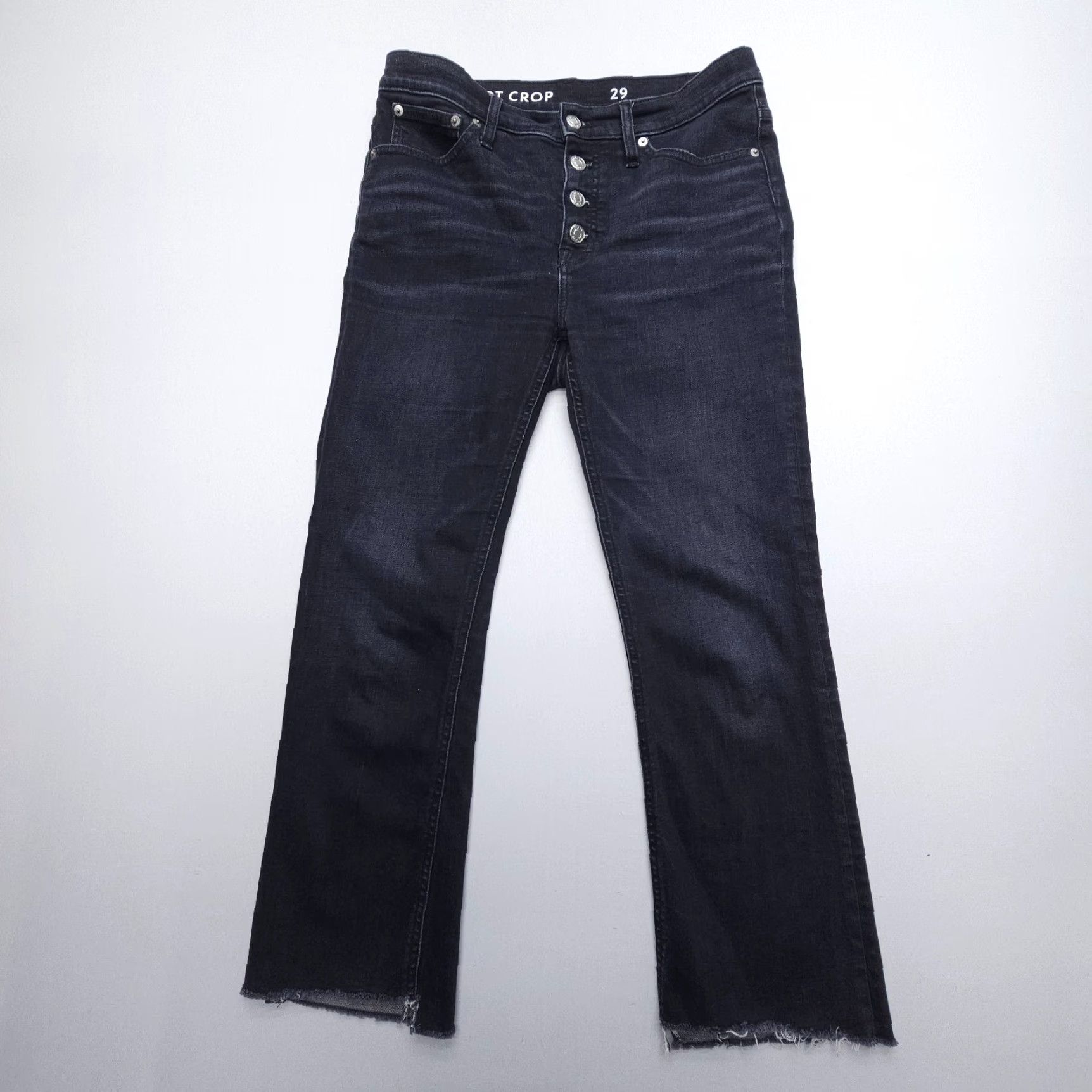 J.Crew VINTAGE J. Crew Jeans Womens 29 Crop Boot Demi Black Denim Cropped Stretch 5-Pocket Regular Mid Rise Button Fly 29 Size 29" - 2 Thumbnail