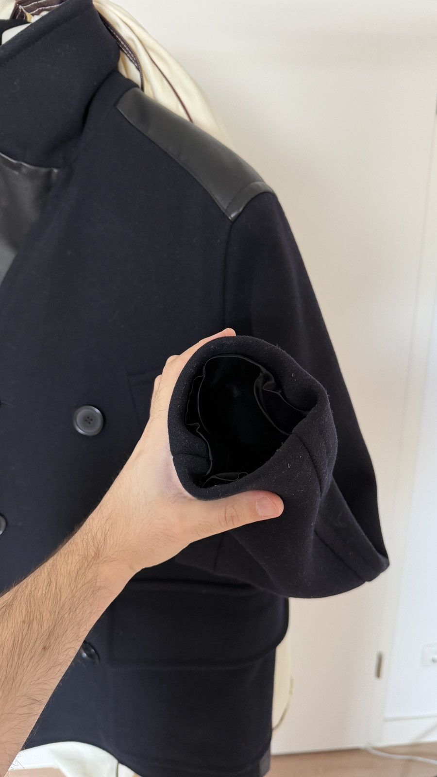 Hermes $8,900 FW23 Navy Black Leather and Wool Runway Coat Size US M / EU 48-50 / 2 - 8 Thumbnail