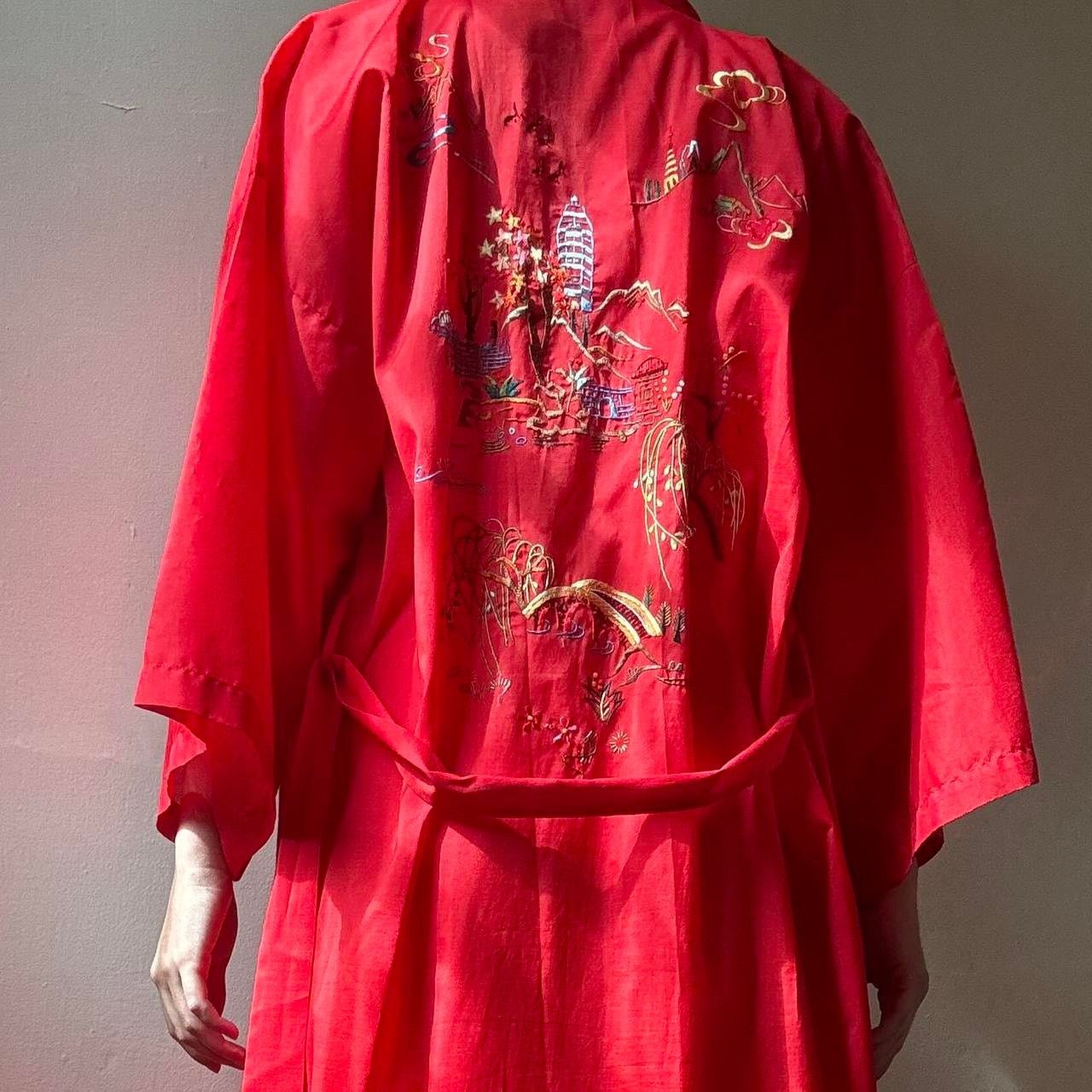 Vintage Vintage Hand Embroidered Chinese Red Belted Robe Medium Size M / US 6-8 / IT 42-44 - 1 Thumbnail