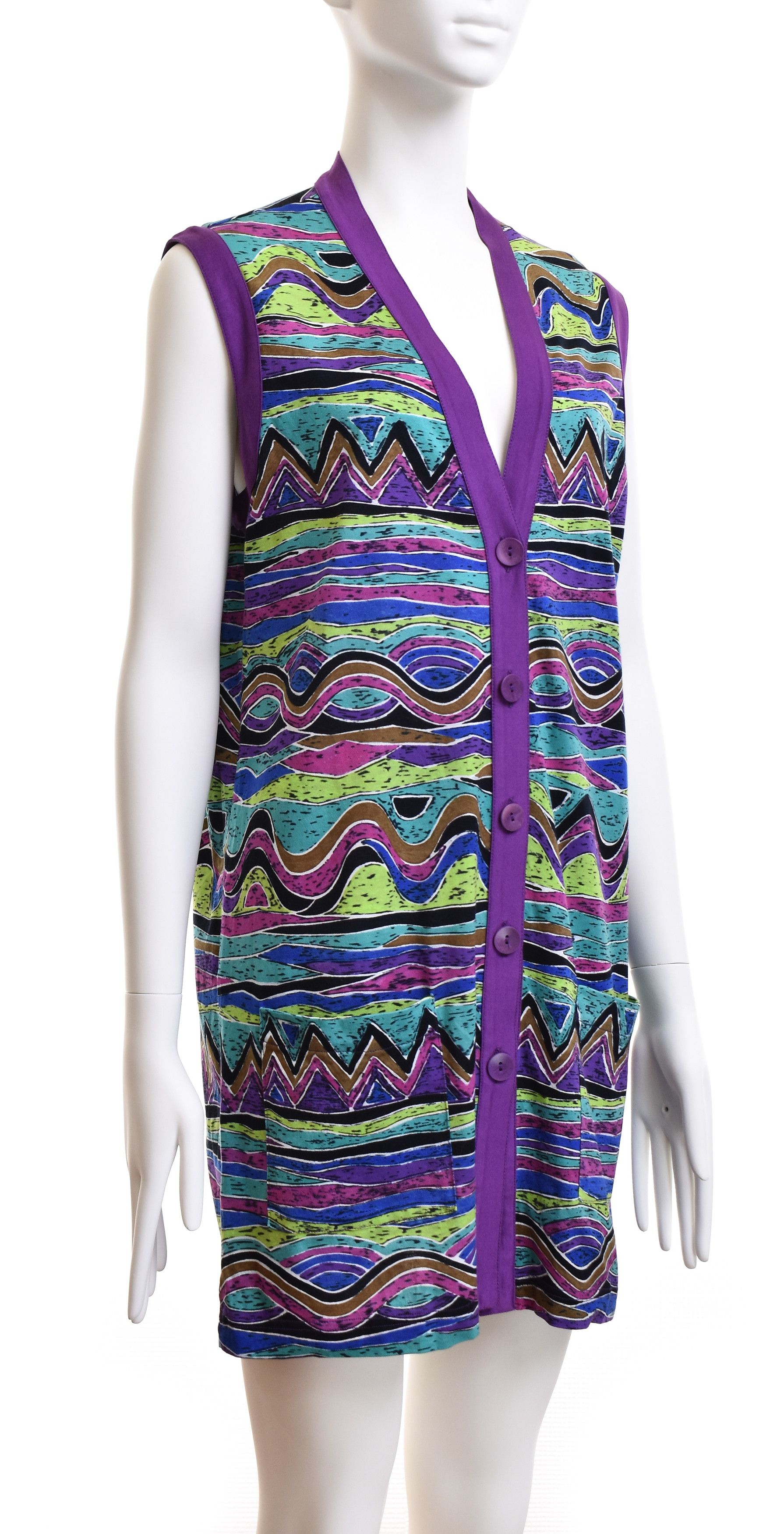 Missoni VINTAGE MISSONI MARE Zig Zag Waves Cotton Tunic Cardigan Size L / US 10 / IT 46 - 2 Thumbnail
