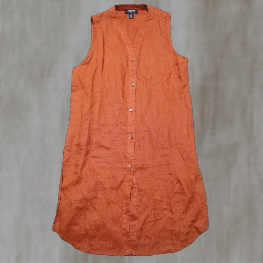 Nine West Nine West Shirt Women M Orange Button Up Sleeveless Beaded Casual Blouse 90s? No, 00s? Not applicable. Size M / US 6-8 / IT 42-44 - 1 Thumbnail