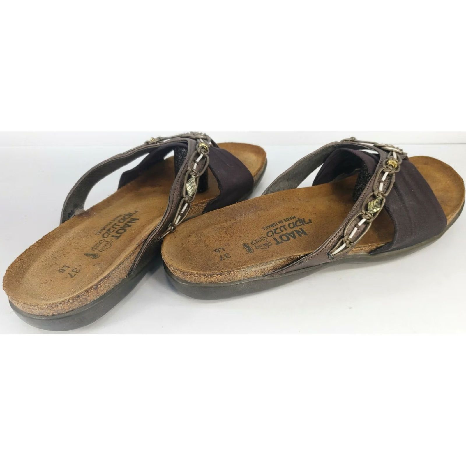 Vintage Naot Jennifer Women's 6M 37E Brown Bronze Beading Leather Rope On Straps Flip Flop Thong Sandals Size US 6 / IT 36 - 6 Thumbnail