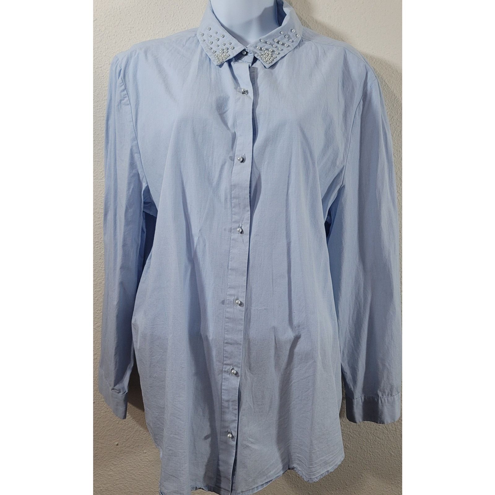 Other Peck&Peck Light Blue Pearl Button Up Top XL Pearls On Collar Size XL / US 12-14 / IT 48-50 - 1 Thumbnail