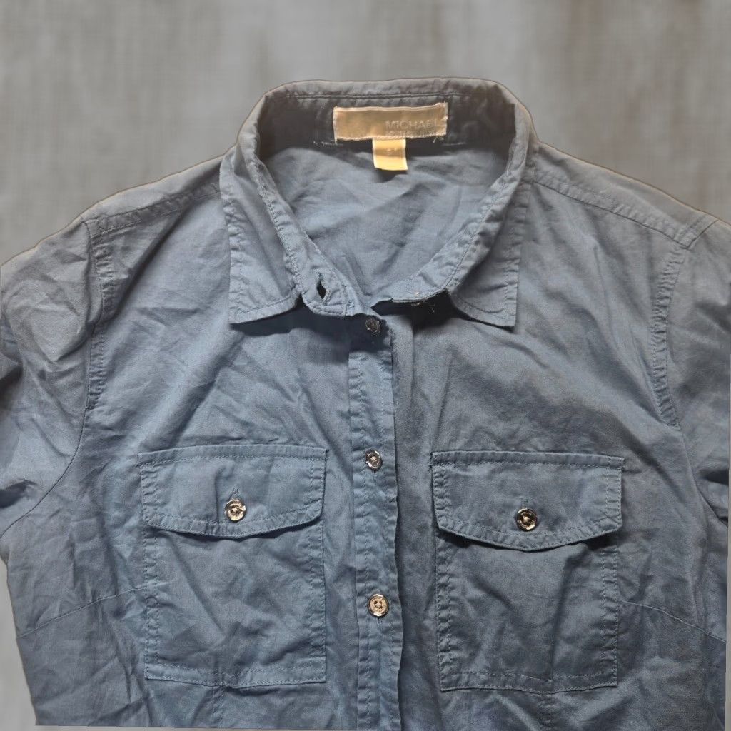 Michael Kors Michael Kors Women's Blue Button Up Long Sleeve Cotton Blend Shirt Small Size S / US 4 / IT 40 - 1 Thumbnail