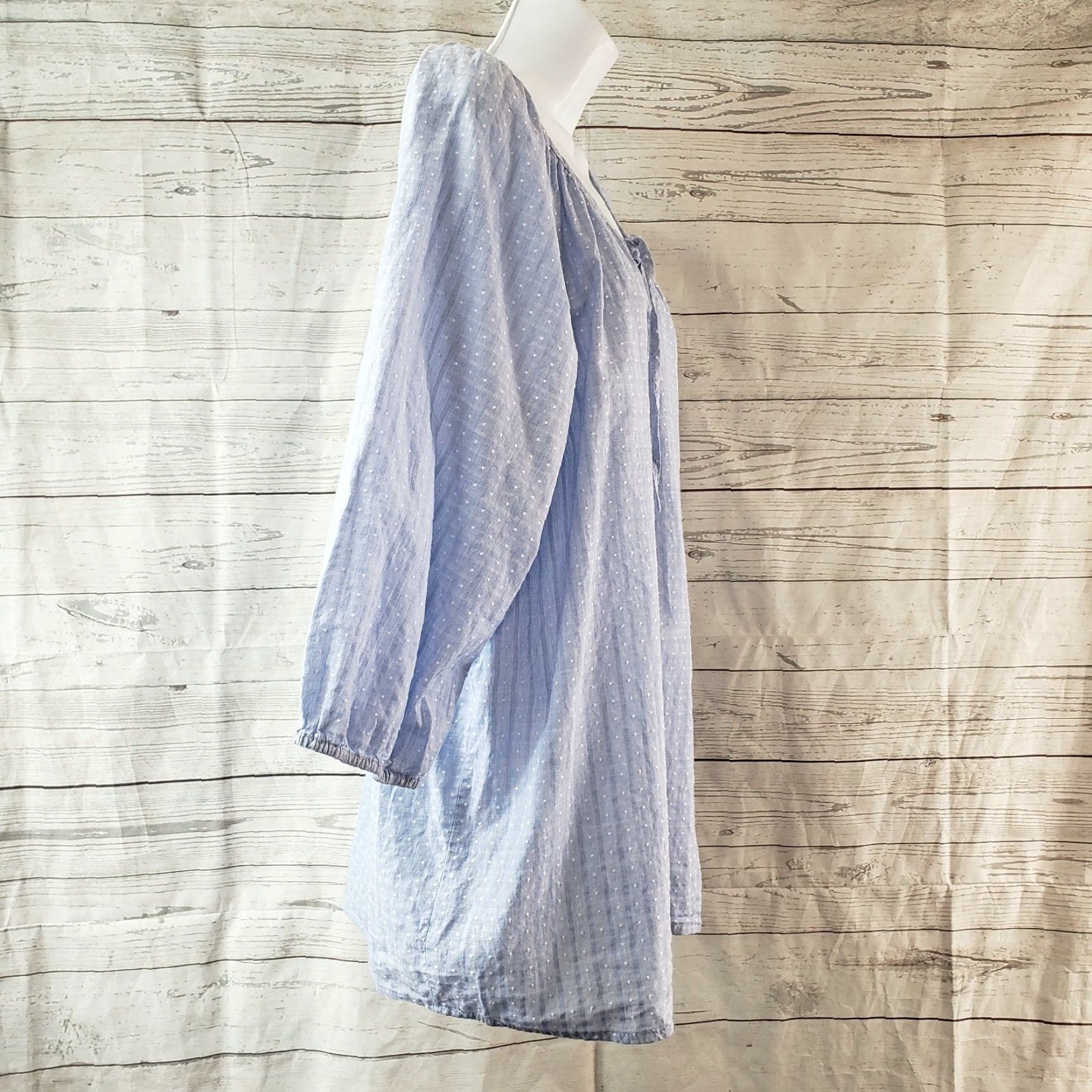 Vintage Grand & Green Womens Blouse Shirt 3/4 Sleeve Blue White Polka Dots Cotton Large Size L / US 10 / IT 46 - 3 Thumbnail